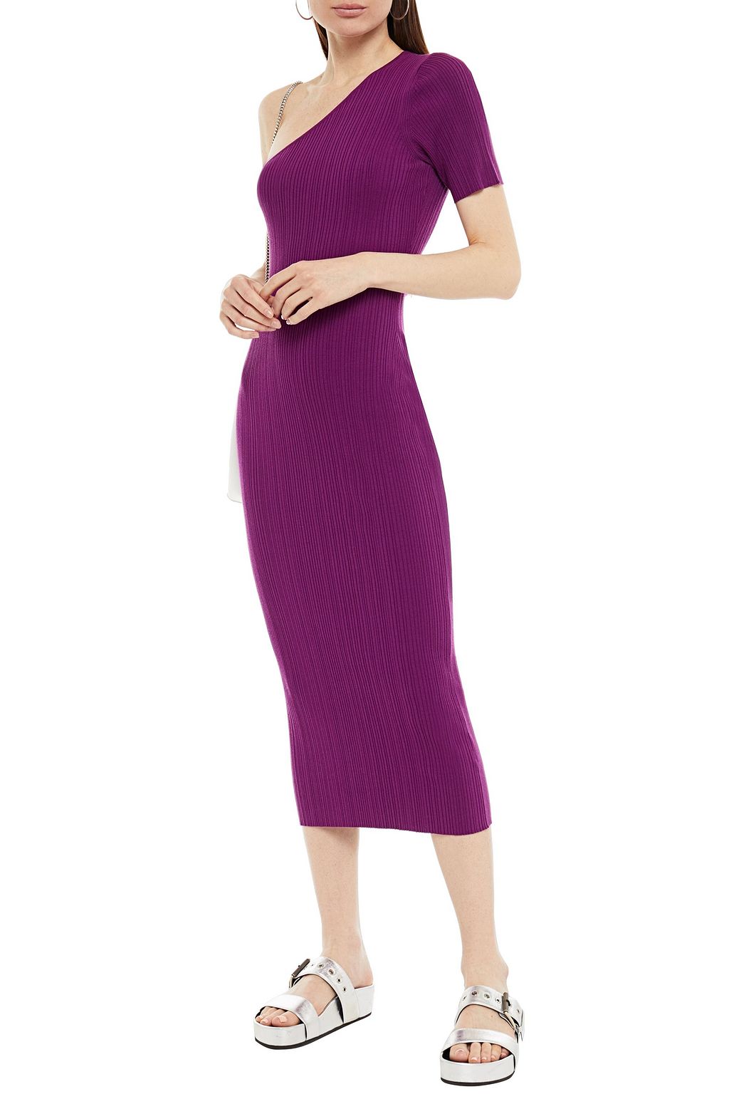 NINETY PERCENT One-shoulder ribbed Tencel-jersey midi dress