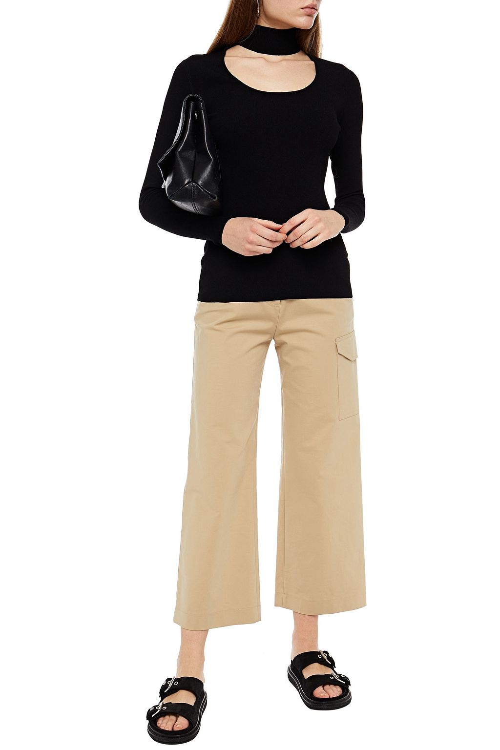 NINETY PERCENT Cutout stretch-knit turtleneck top