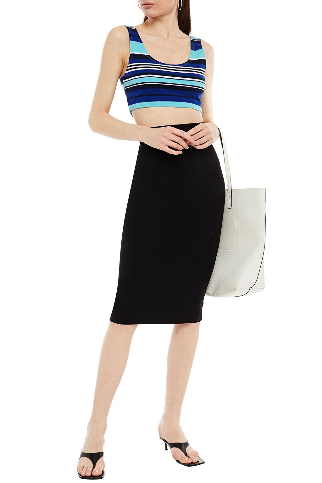 NINETY PERCENT Cropped striped cotton-blend jersey top