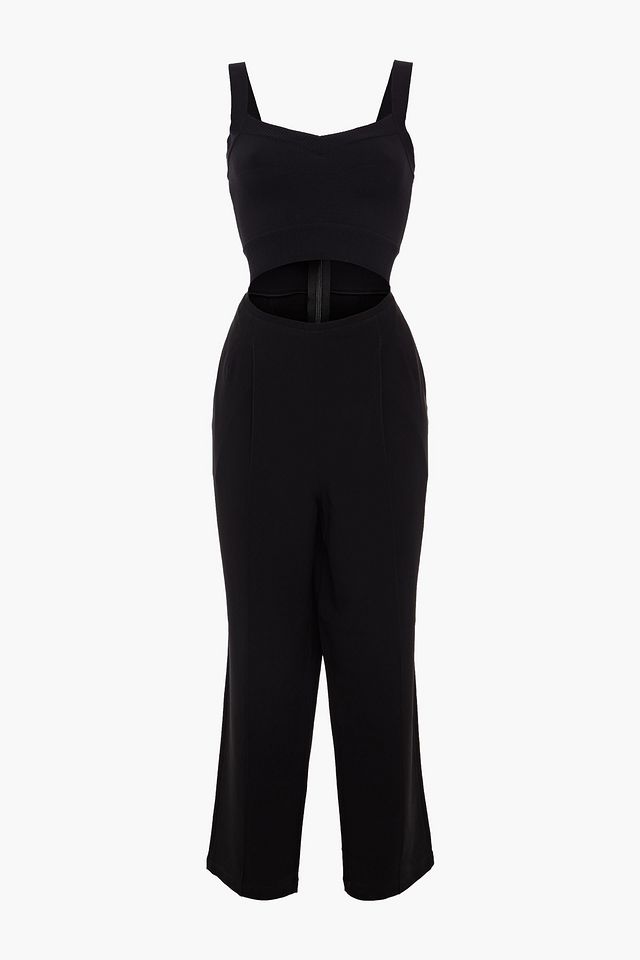 Cutout cropped cotton-blend stretch-crepe jumpsuit
