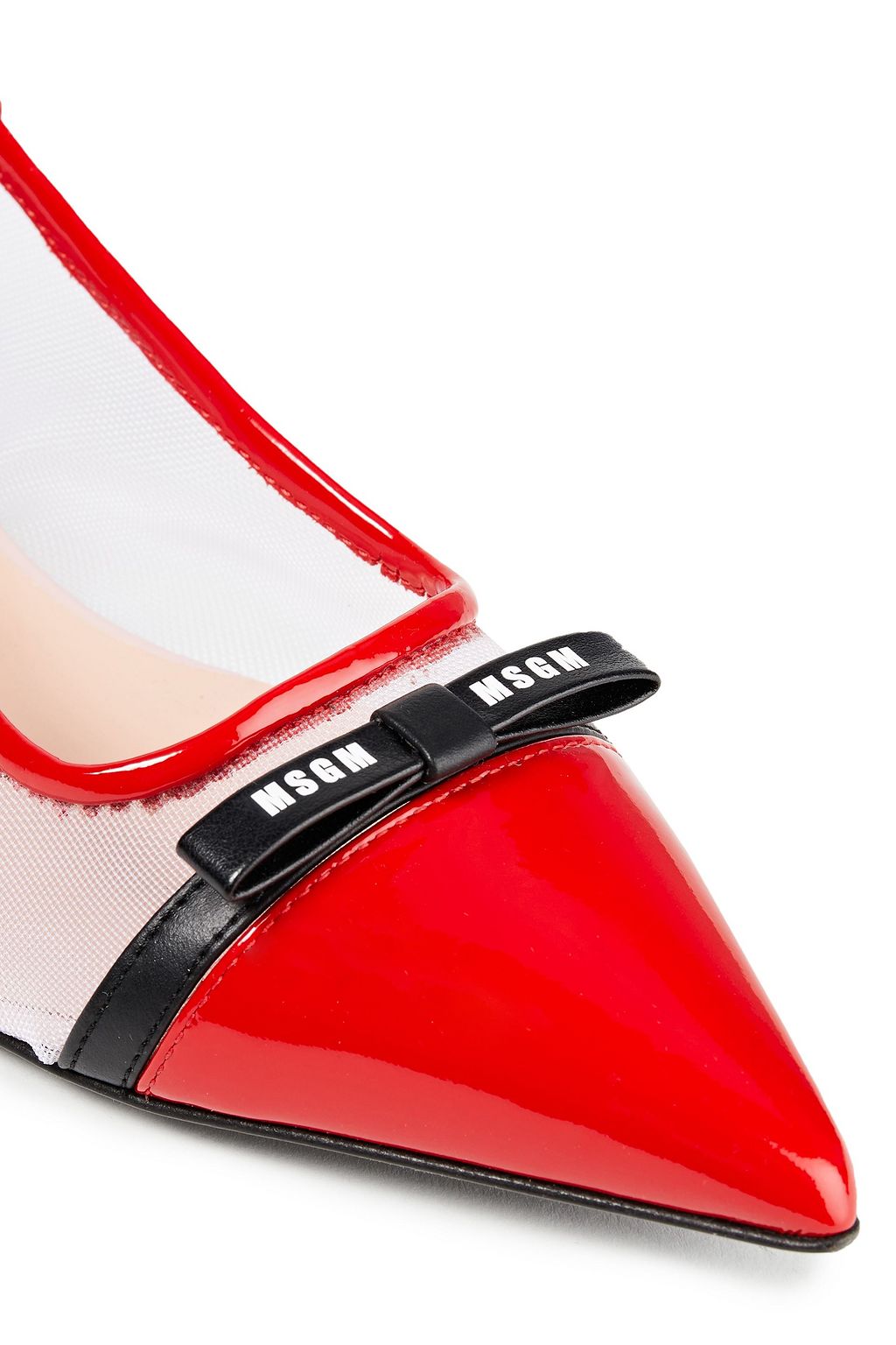 MSGM Color-block faux patent-leather and mesh slingback pumps