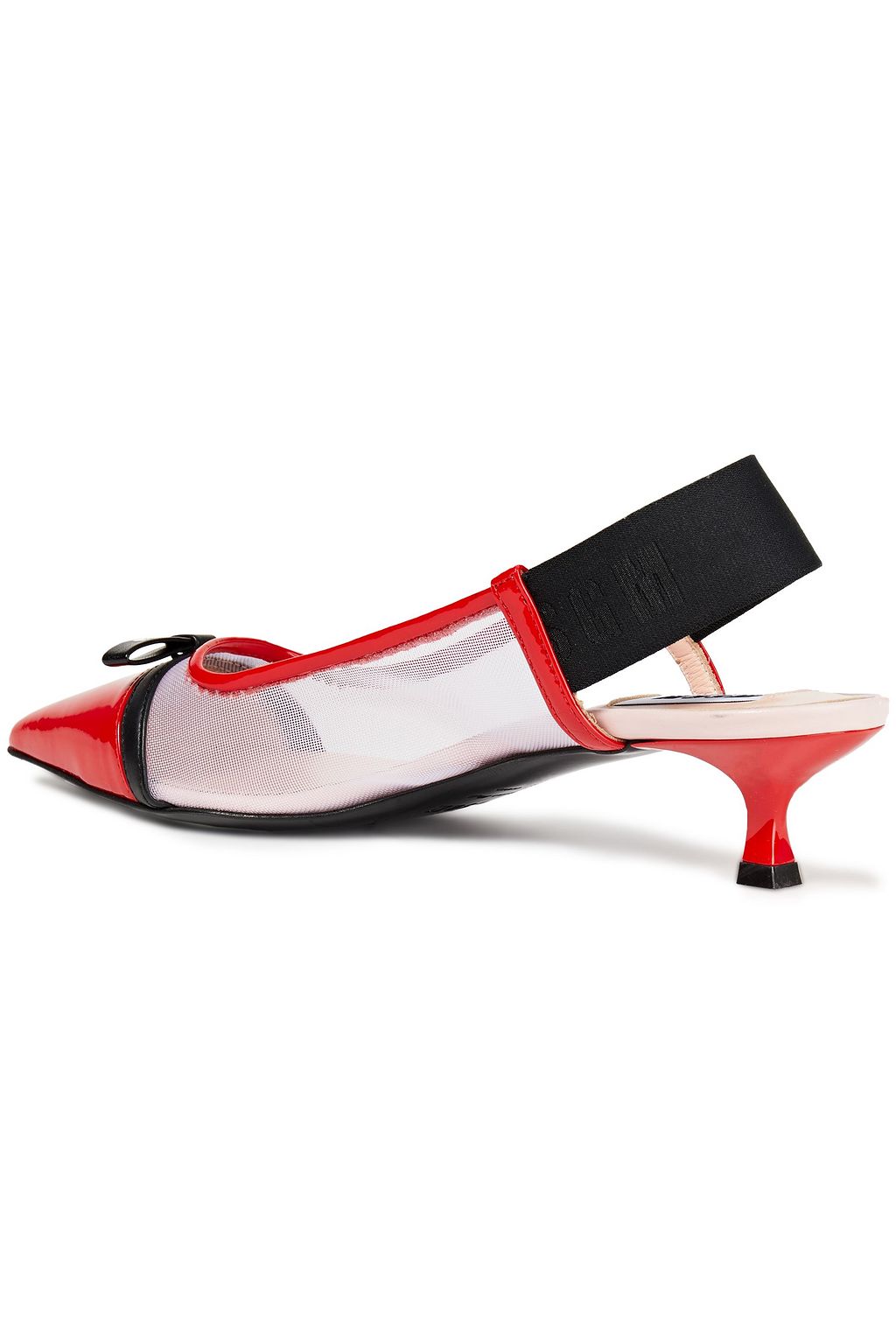 MSGM Color-block faux patent-leather and mesh slingback pumps
