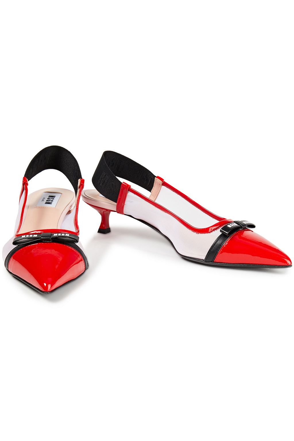 MSGM Color-block faux patent-leather and mesh slingback pumps
