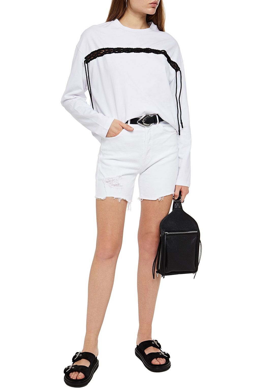 NINETY PERCENT Macramé-trimmed cotton-jersey top