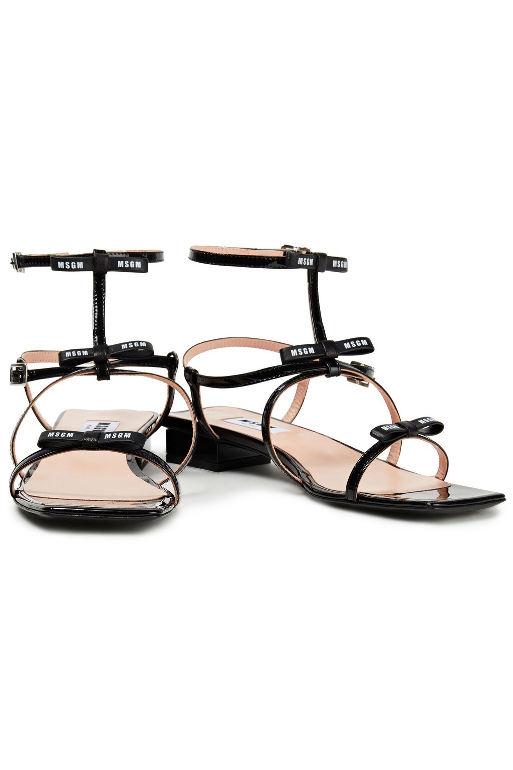 MSGM Bow-embellished printed patent-leather sandals