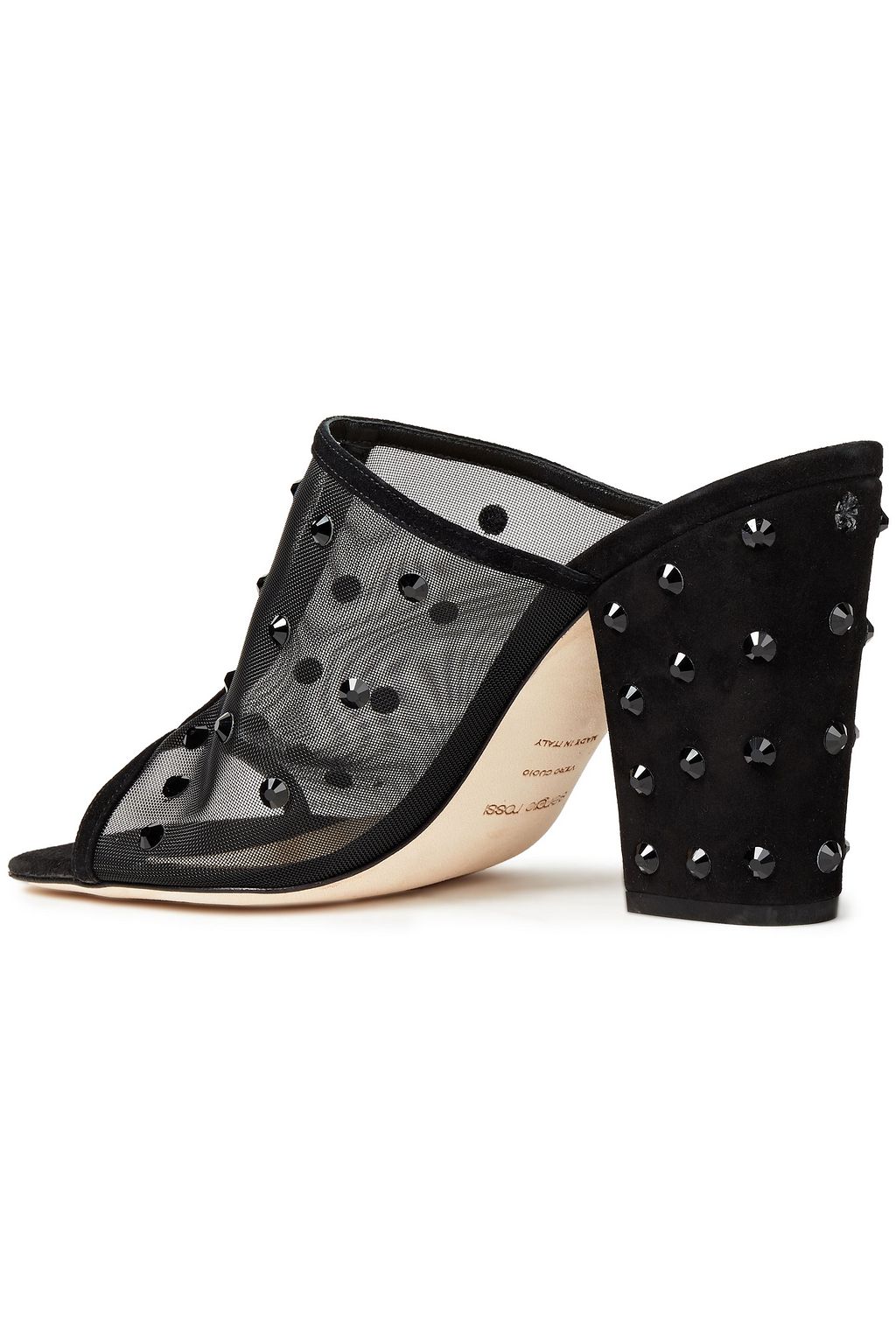 SERGIO ROSSI Studded mesh and suede mules