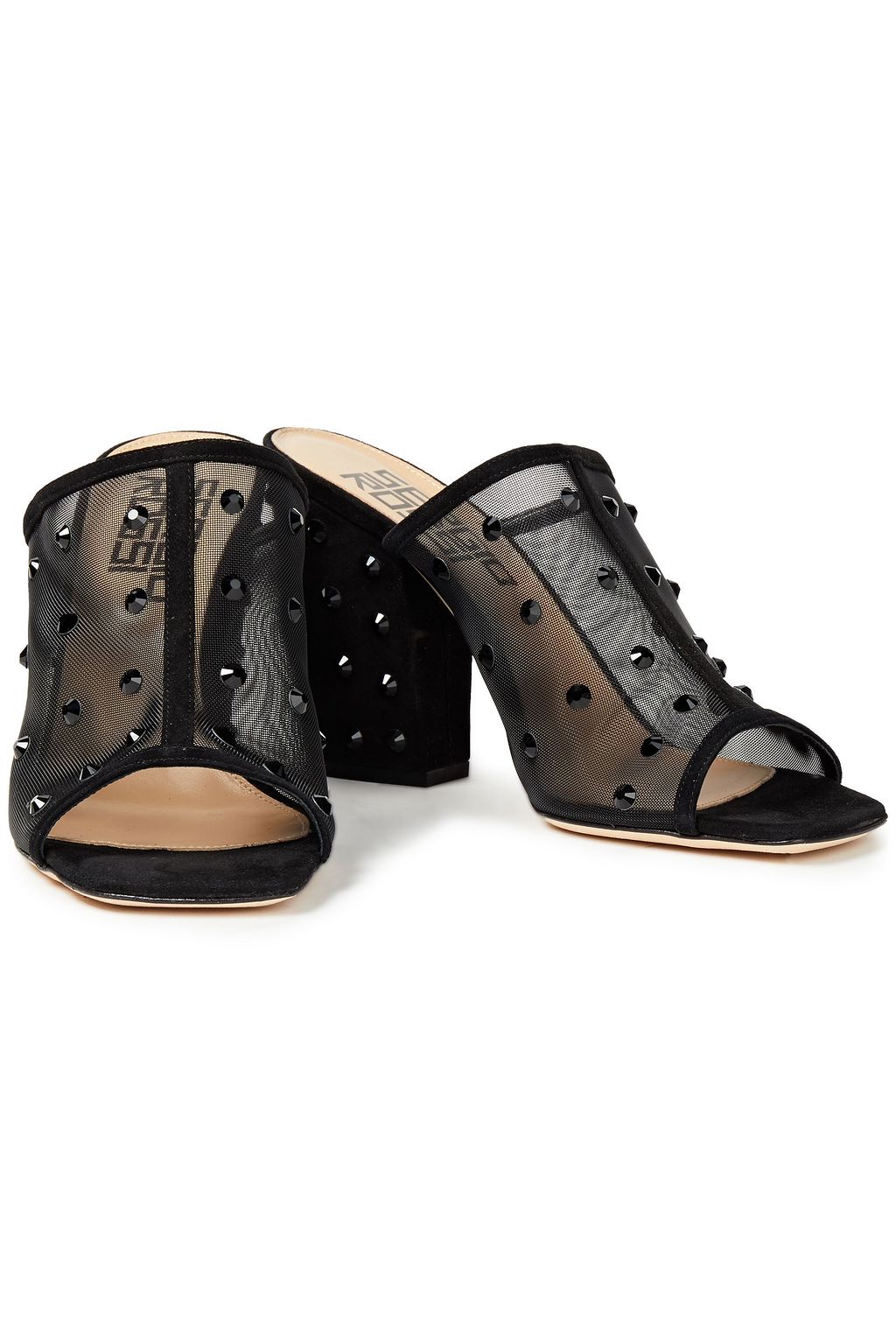 SERGIO ROSSI Studded mesh and suede mules