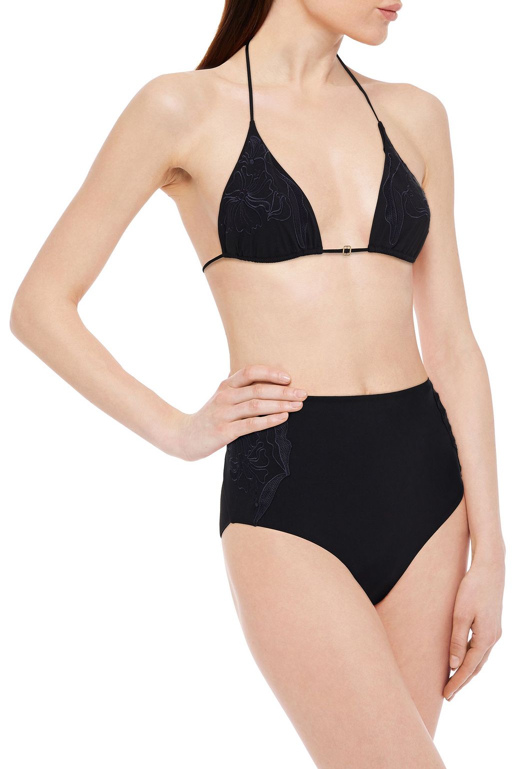 LA PERLA Cutout embroidered high-rise bikini briefs