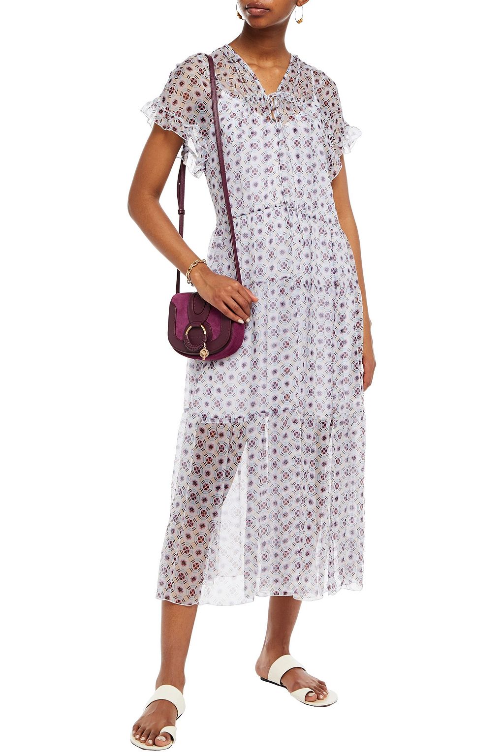 SEE BY CHLOÉ Gathered printed silk-chiffon midi dress