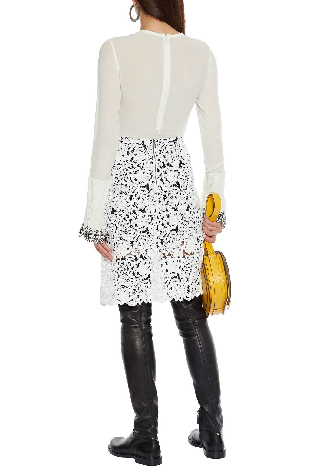 CHLOÉ Embroidered faille-trimmed silk-georgette top