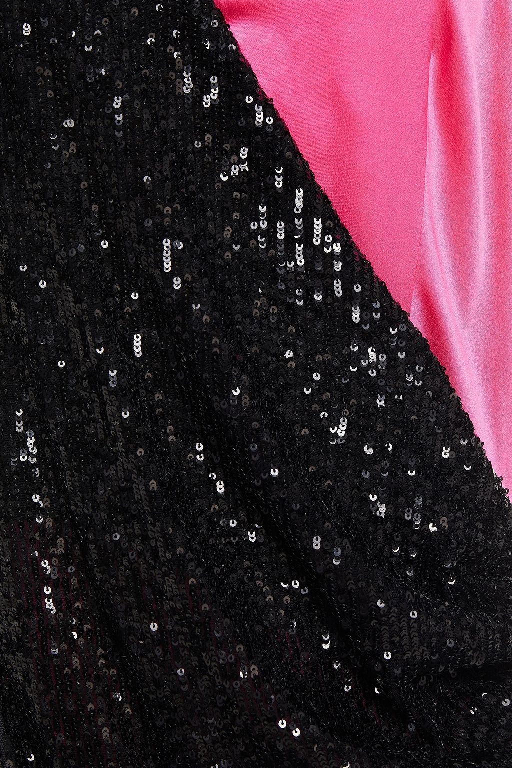 REDEMPTION Wrap-effect paneled sequined mesh and silk-satin gown