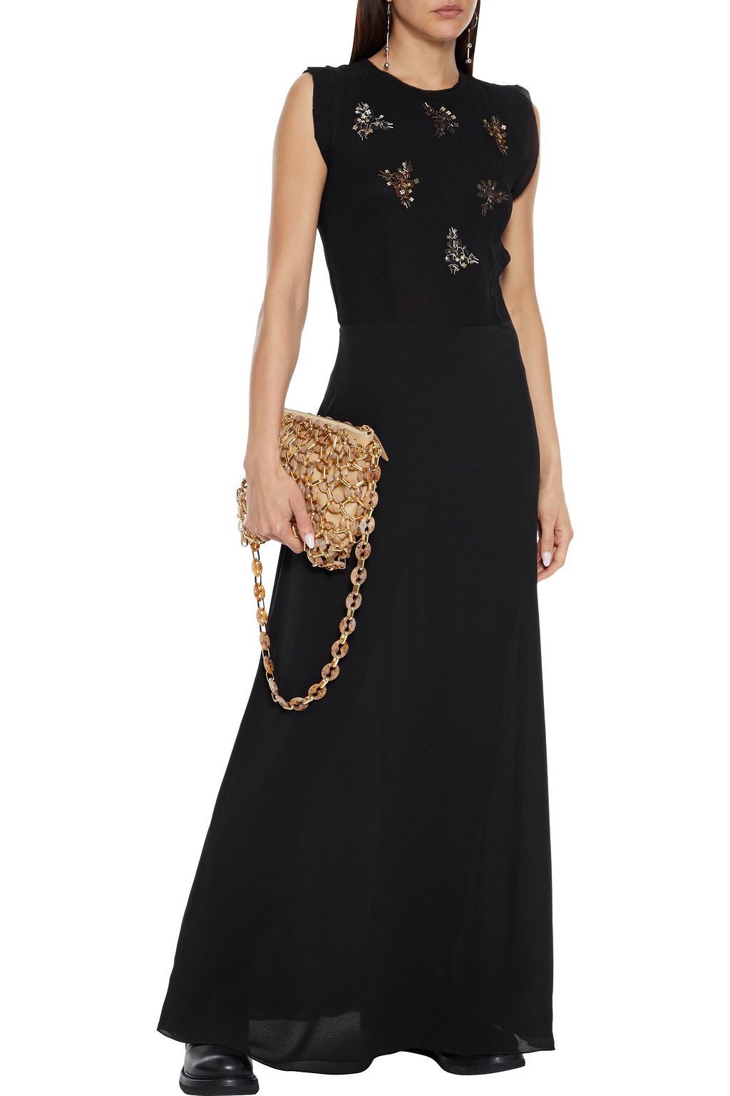CHLOÉ Embellished plissépaneled maxi dress THE