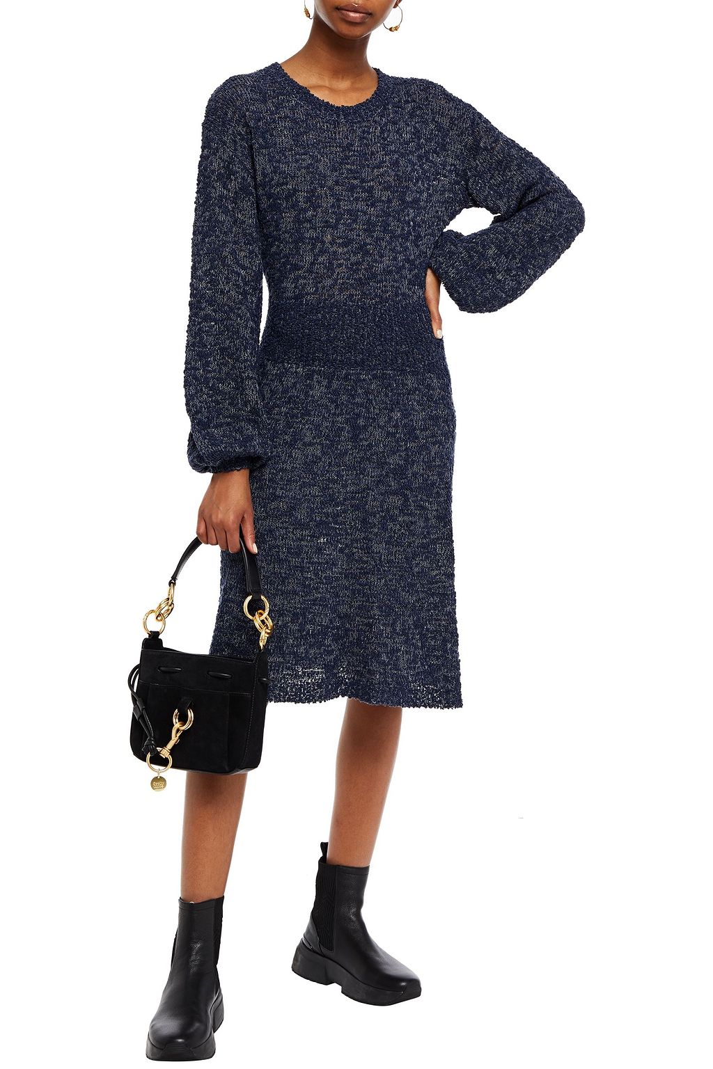 SEE BY CHLOÉ Marled bouclé-knit merino wool-blend dress
