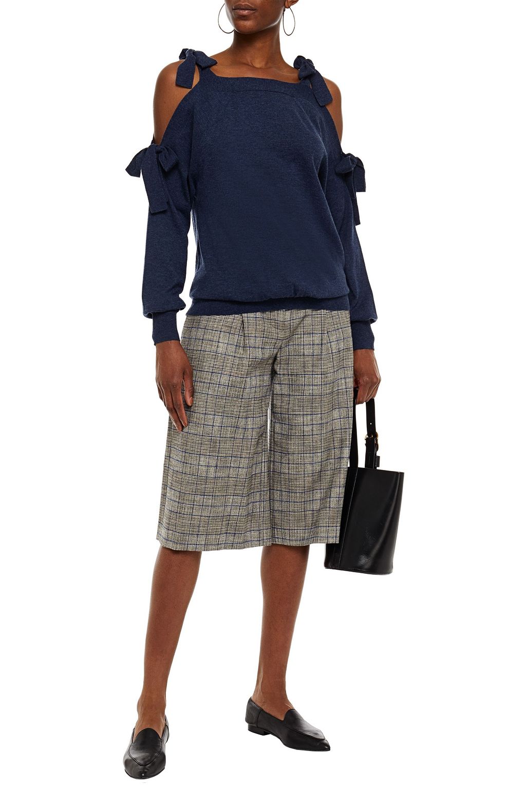 SEE BY CHLOÉ Cold-shoulder mélange wool and cotton-blend sweater