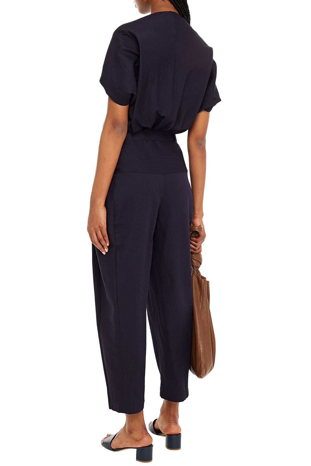 PALMER//HARDING Cropped pleated cotton-blend jacquard jumpsuit