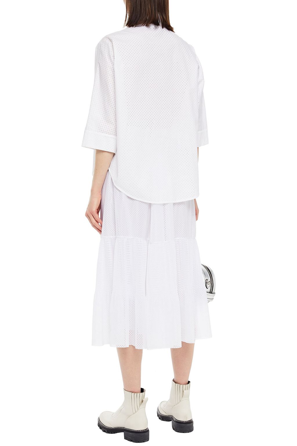 REDVALENTINO Piqué-paneled perforated cotton-poplin shirt