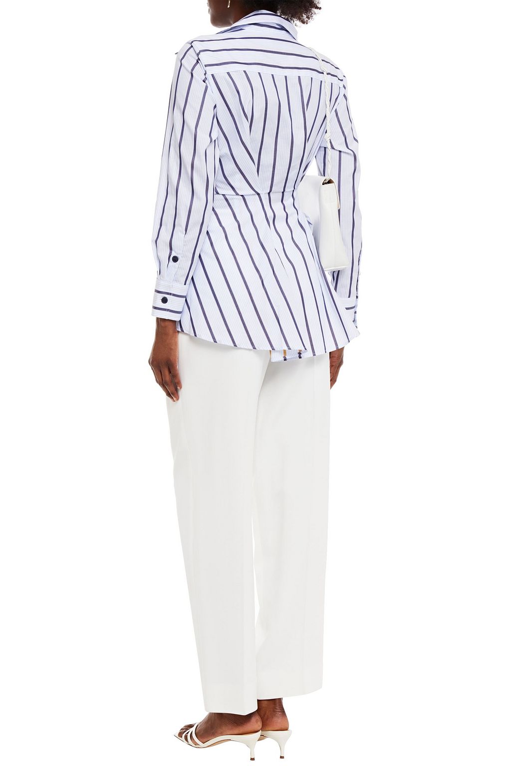 PALMER//HARDING Asymmetric striped cotton-poplin peplum shirt