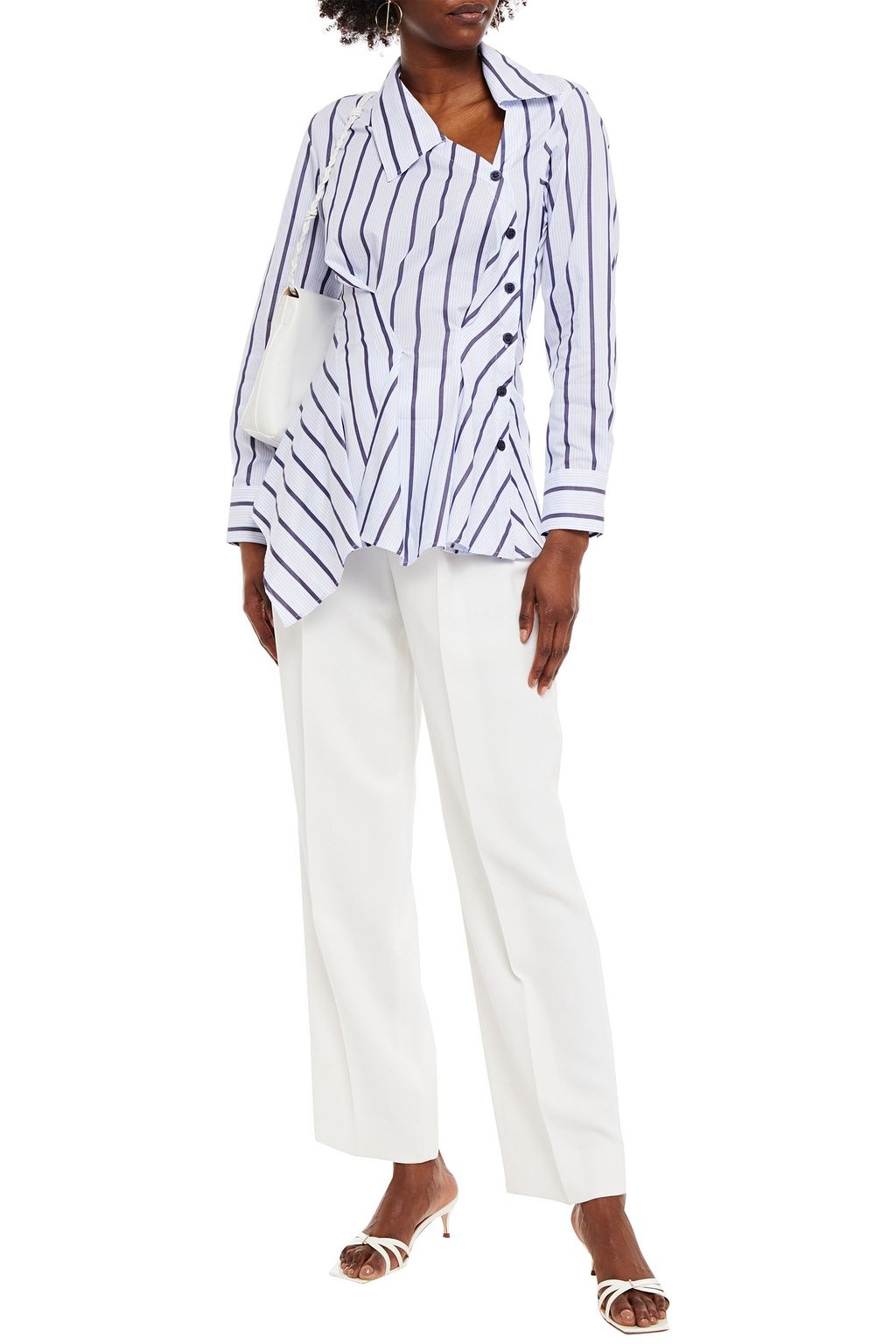 PALMER//HARDING Asymmetric striped cotton-poplin peplum shirt