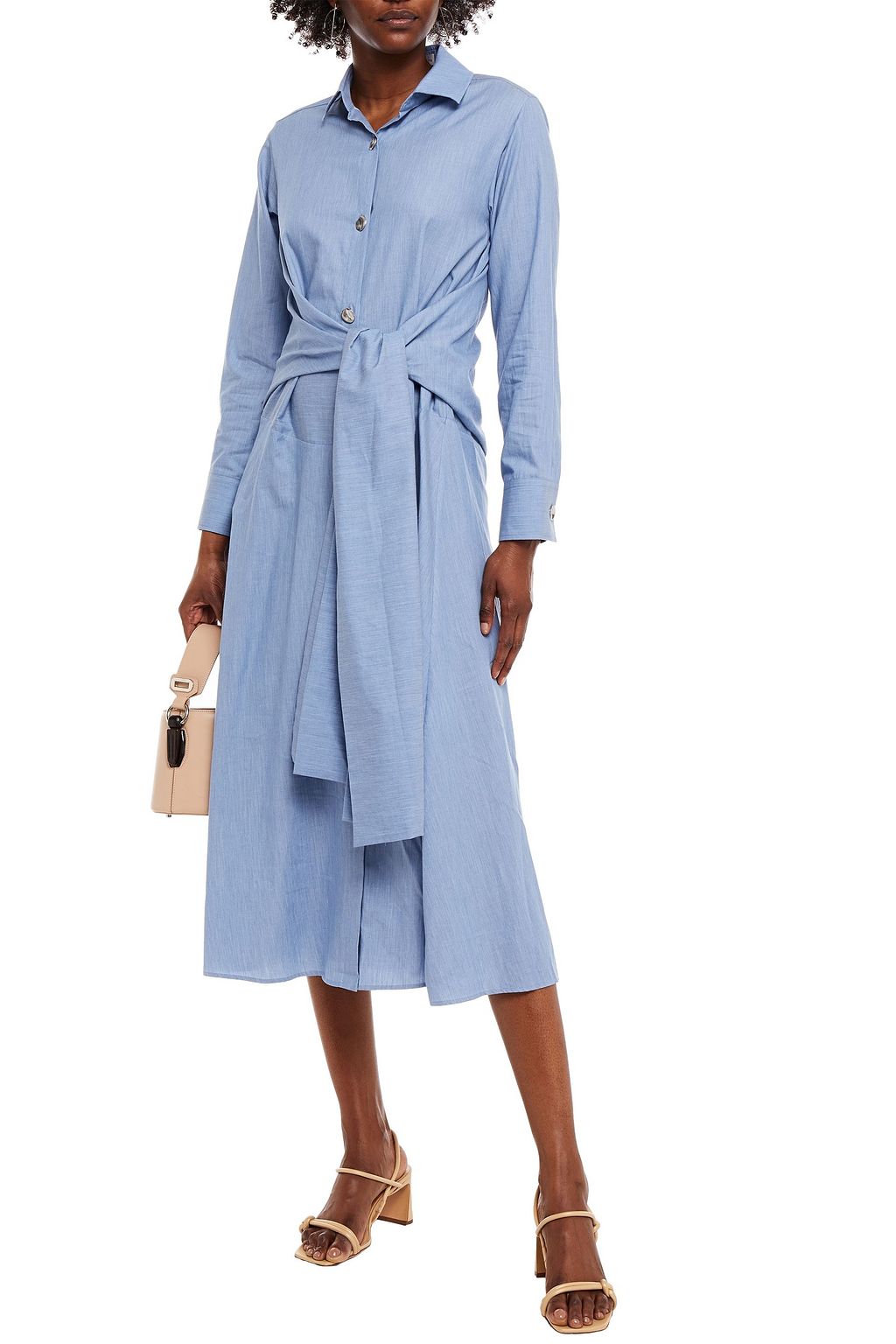 PALMER//HARDING Tie-front cotton-chambray midi shirt dress