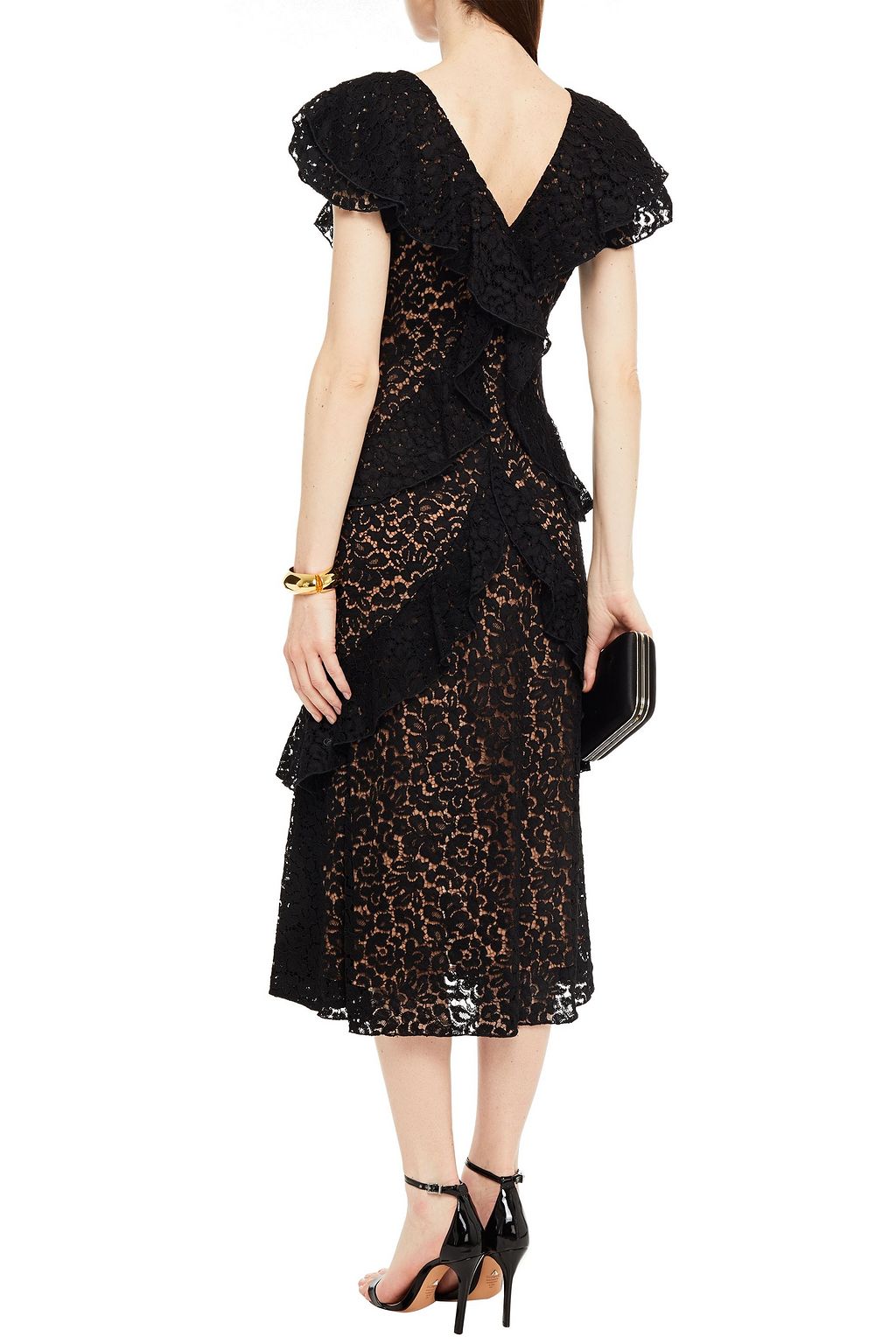 MICHAEL KORS COLLECTION Tiered cotton-blend corded lace midi dress