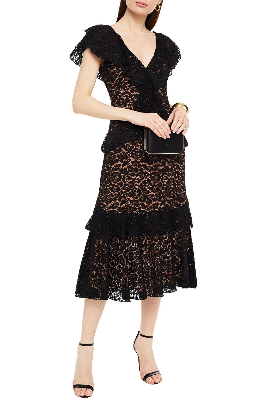 MICHAEL KORS COLLECTION Tiered cotton-blend corded lace midi dress