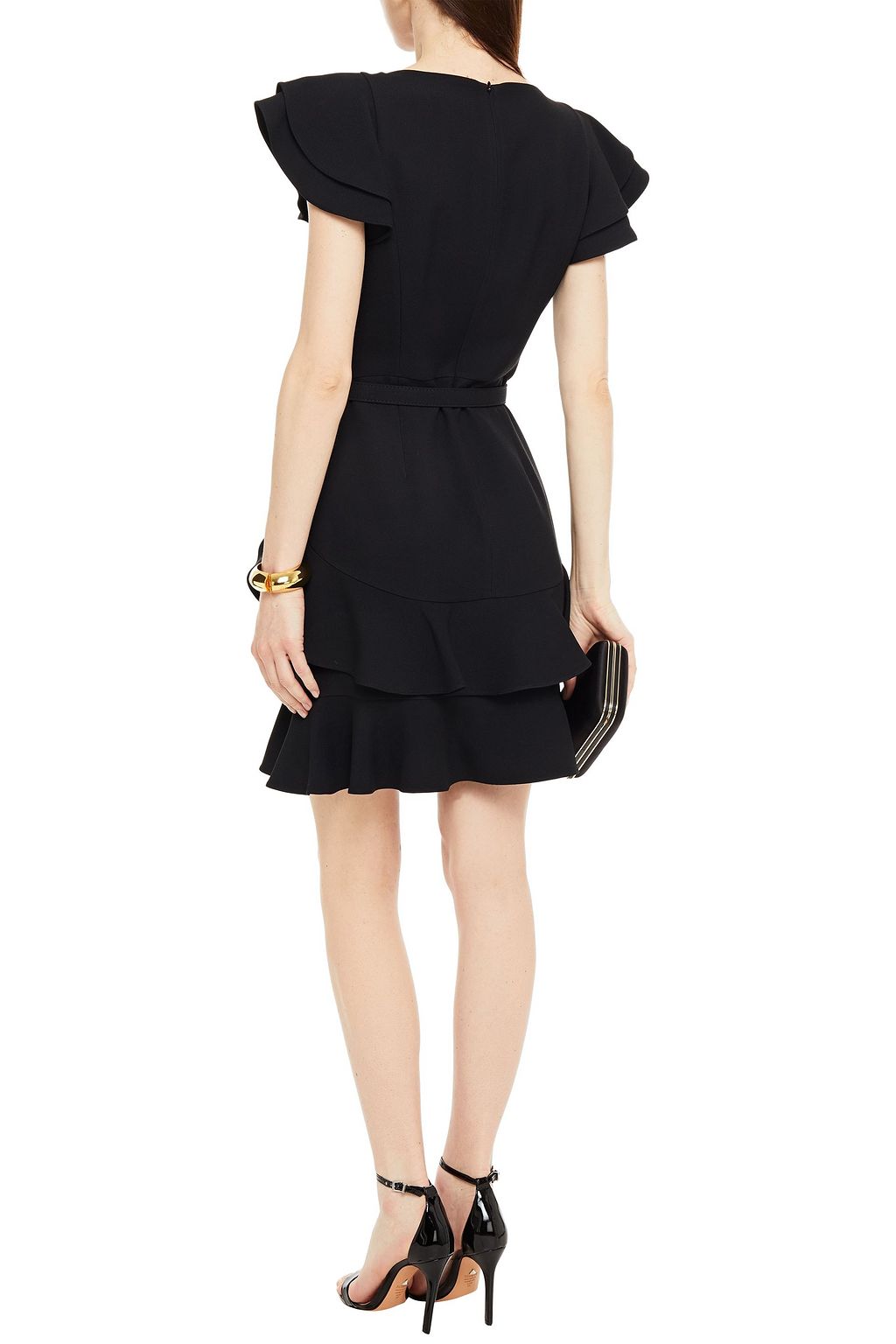 MICHAEL KORS COLLECTION Belted tiered ruffled stretch-crepe mini dress