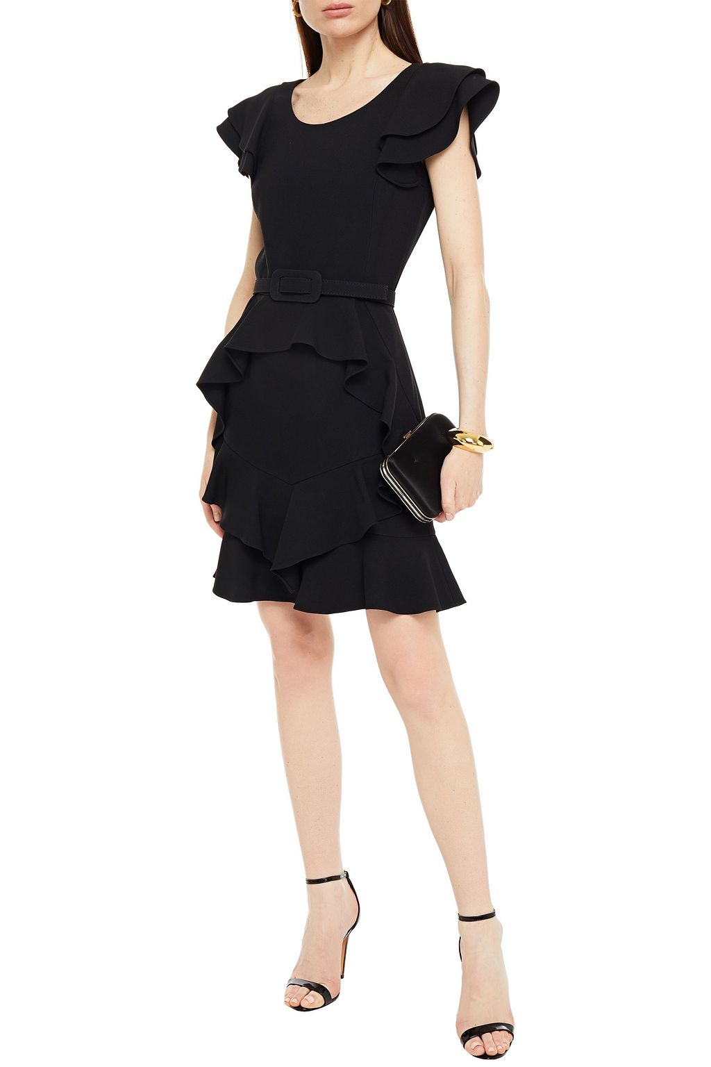 MICHAEL KORS COLLECTION Belted tiered ruffled stretch-crepe mini dress