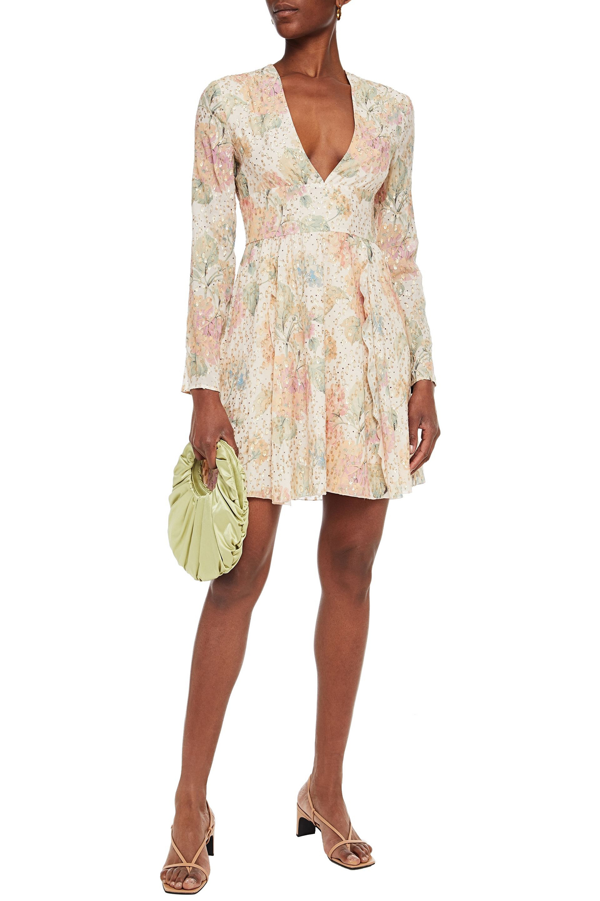 REDValentino Metallic floral-print fil coupé chiffon mini dress