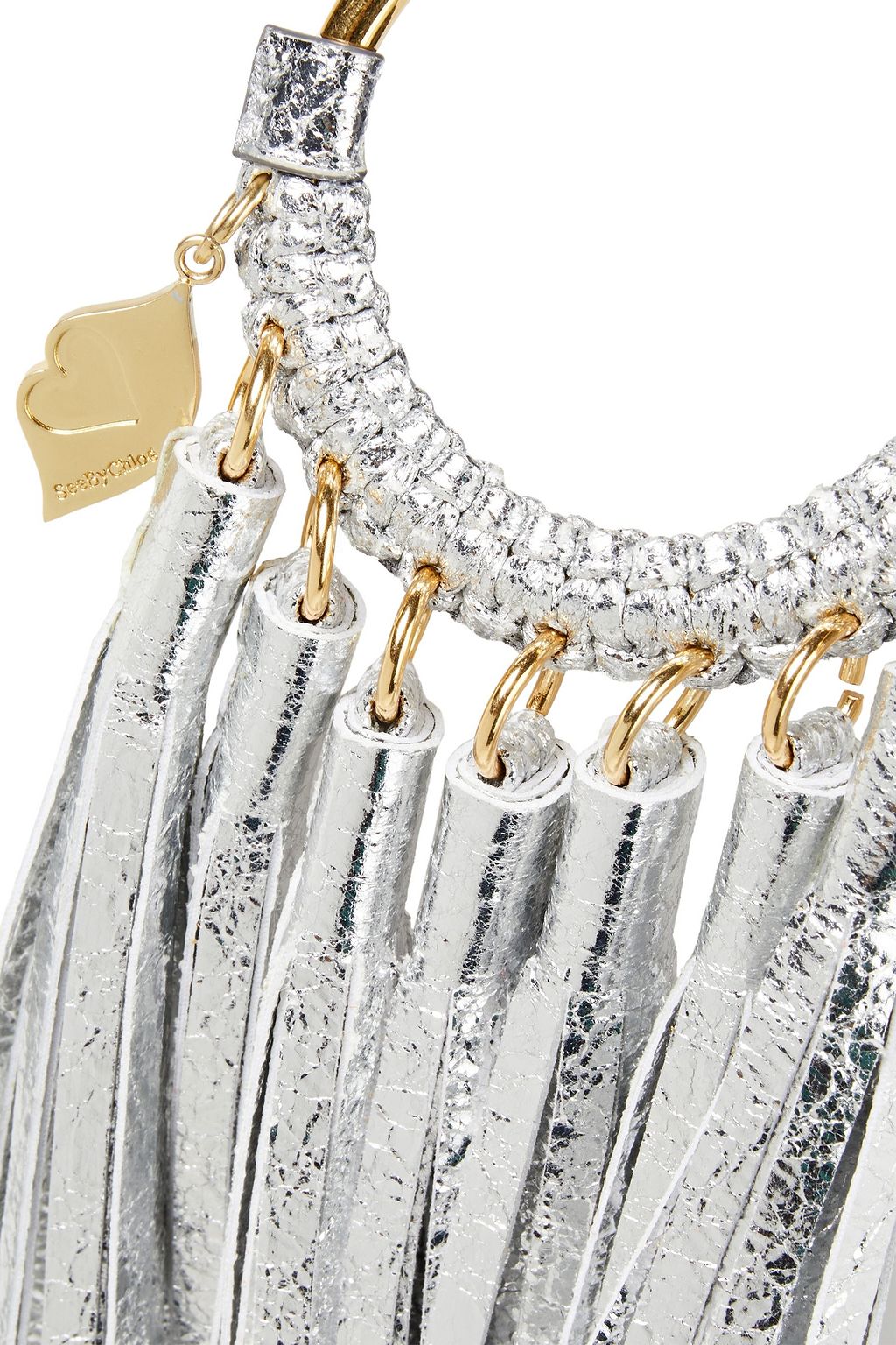 SEE BY CHLOÉ Tasseled metallic cracked-leather keychain
