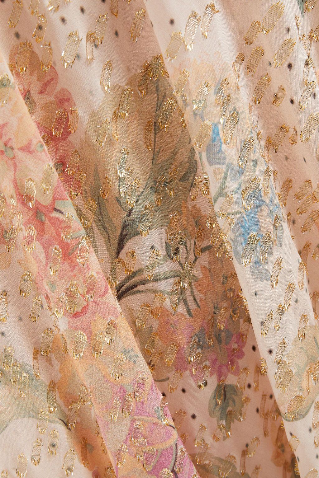 REDVALENTINO Cutout metallic floral-print fil coupé chiffon midi dress