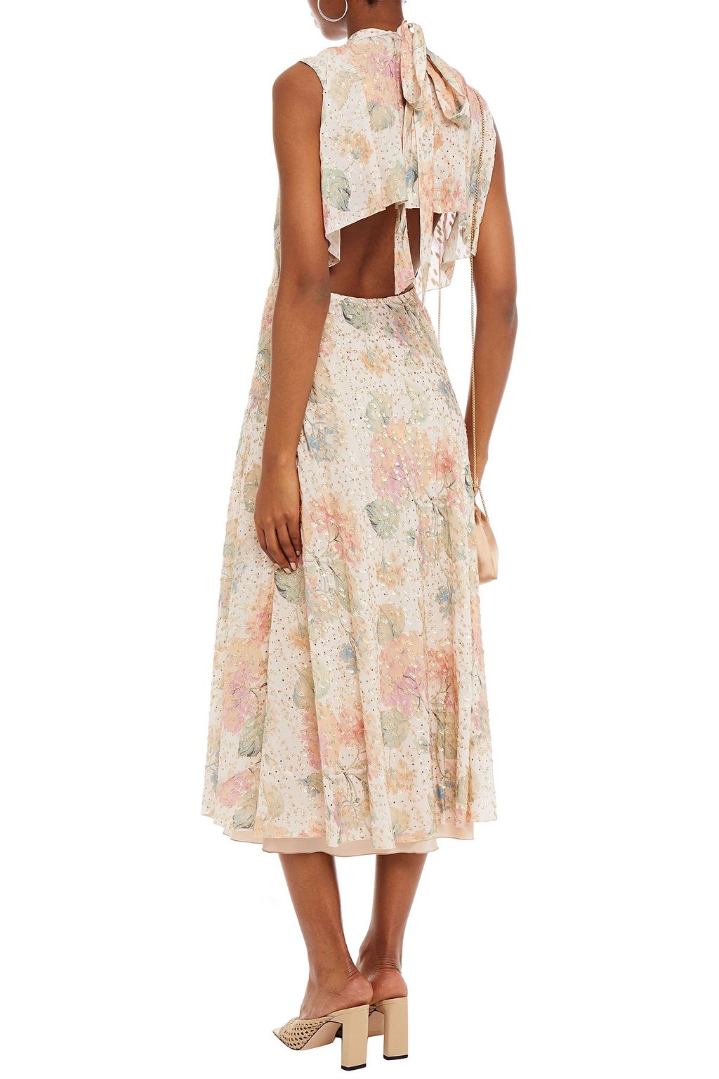 REDVALENTINO Cutout metallic floral-print fil coupé chiffon midi dress