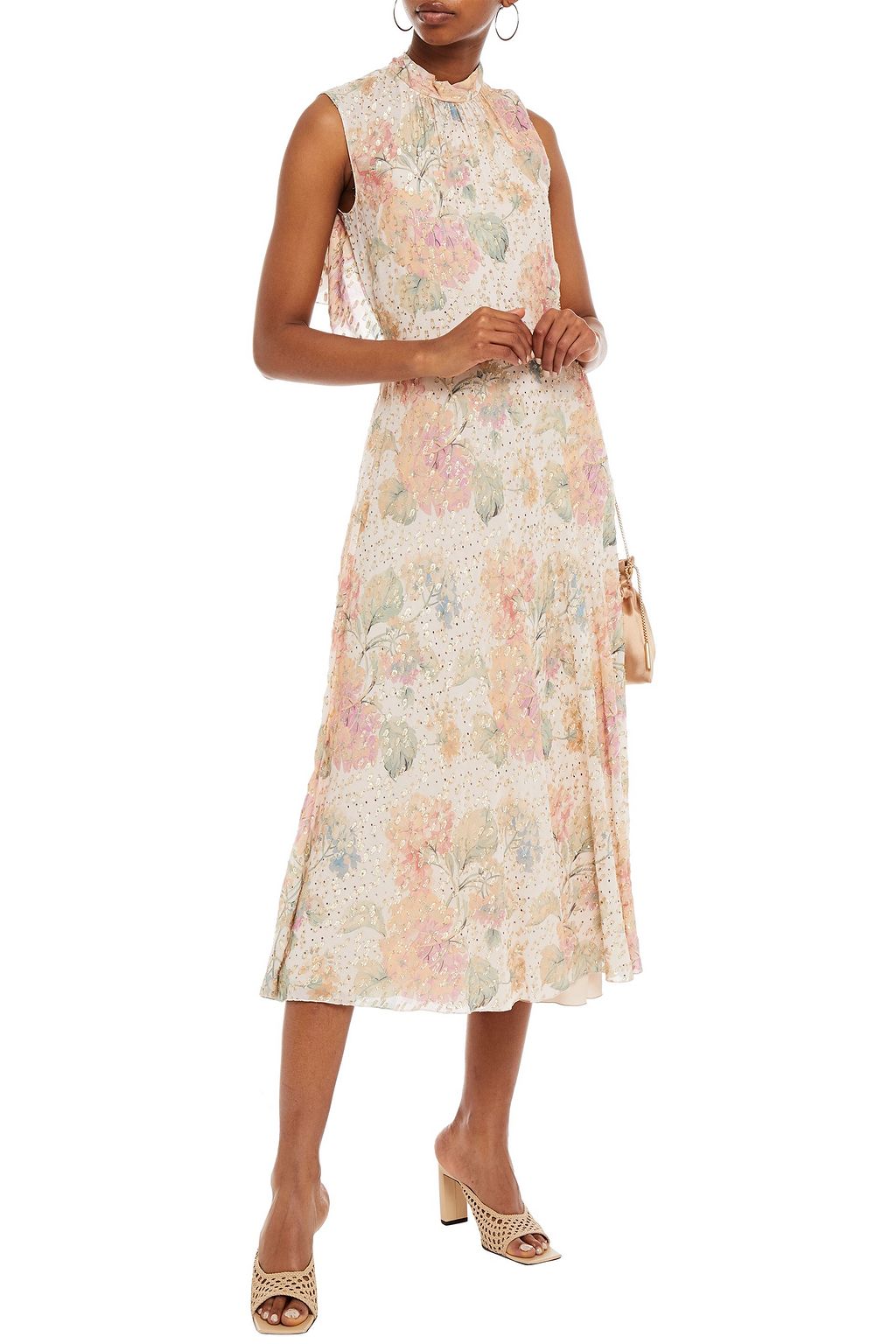 REDVALENTINO Cutout metallic floral-print fil coupé chiffon midi dress