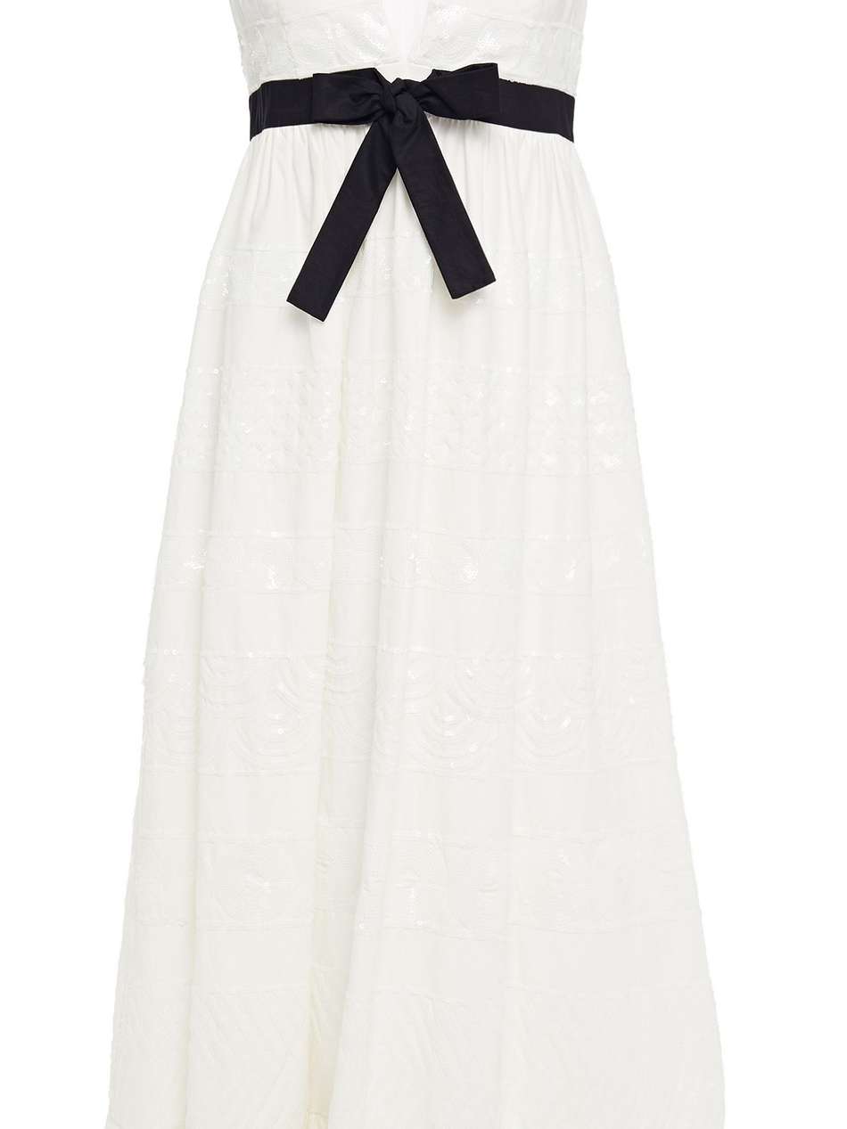 embellished embroidered cotton-poplin midi dress