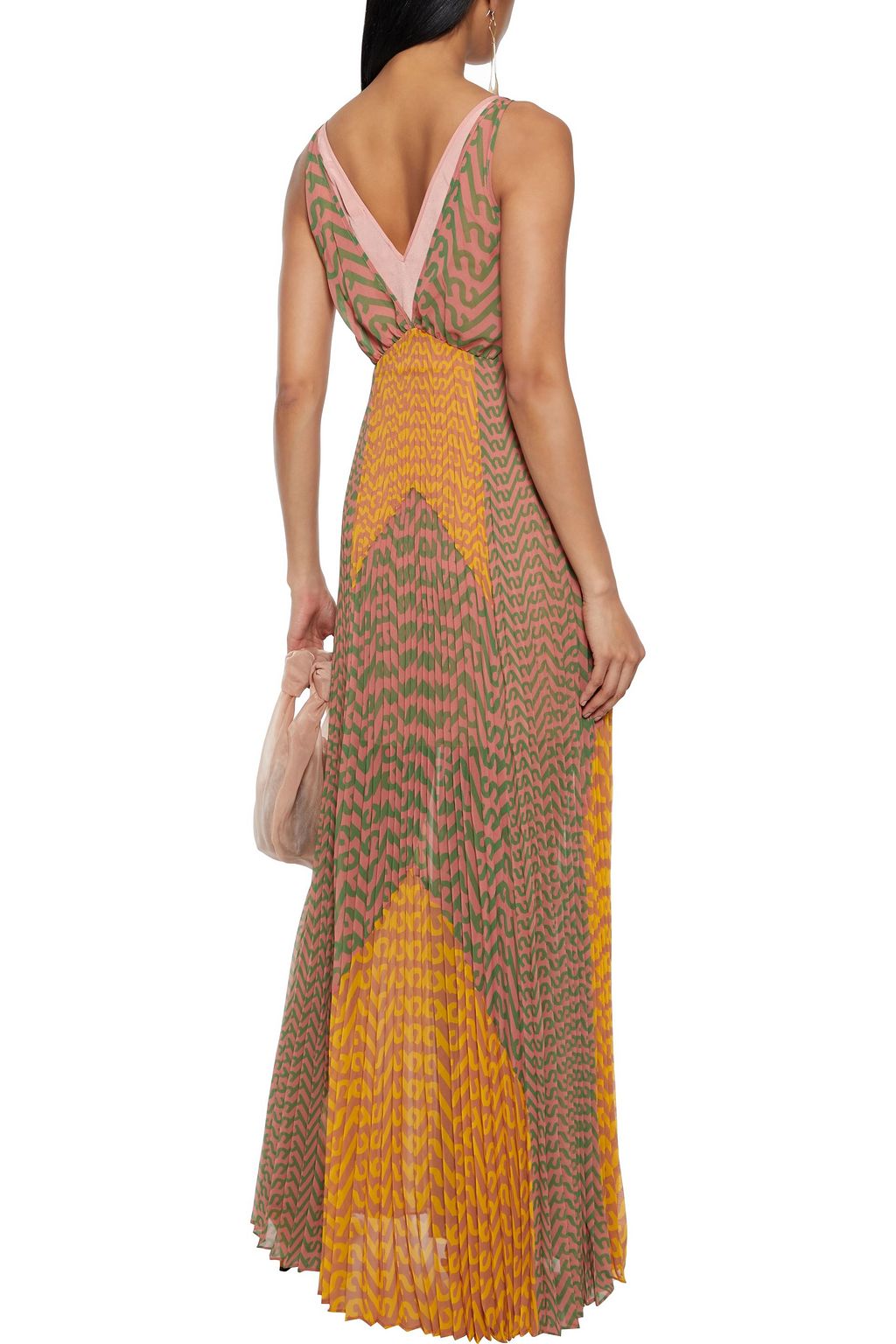 SELF-PORTRAIT Pleated printed georgette maxi dress