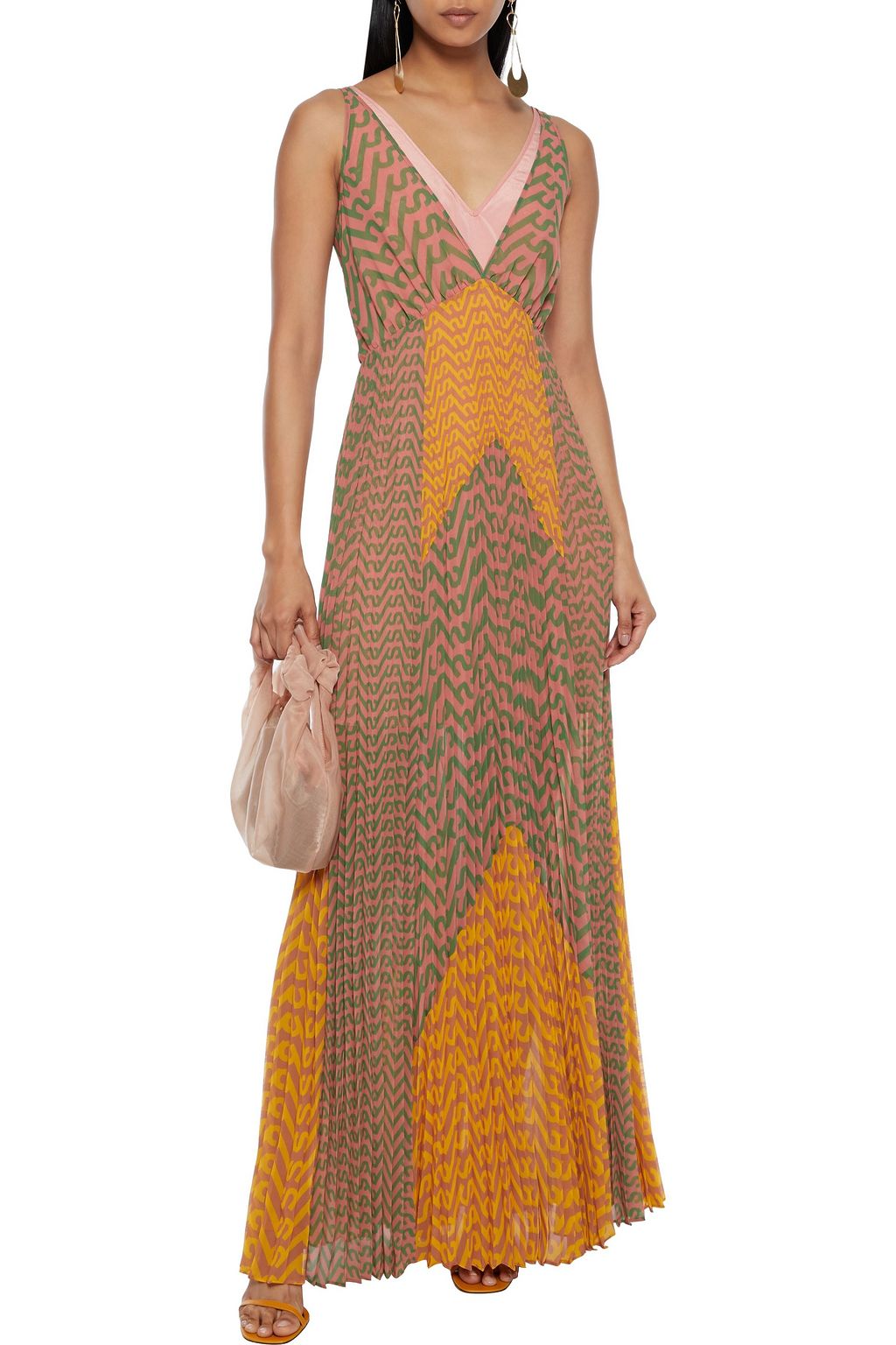 SELF-PORTRAIT Pleated printed georgette maxi dress