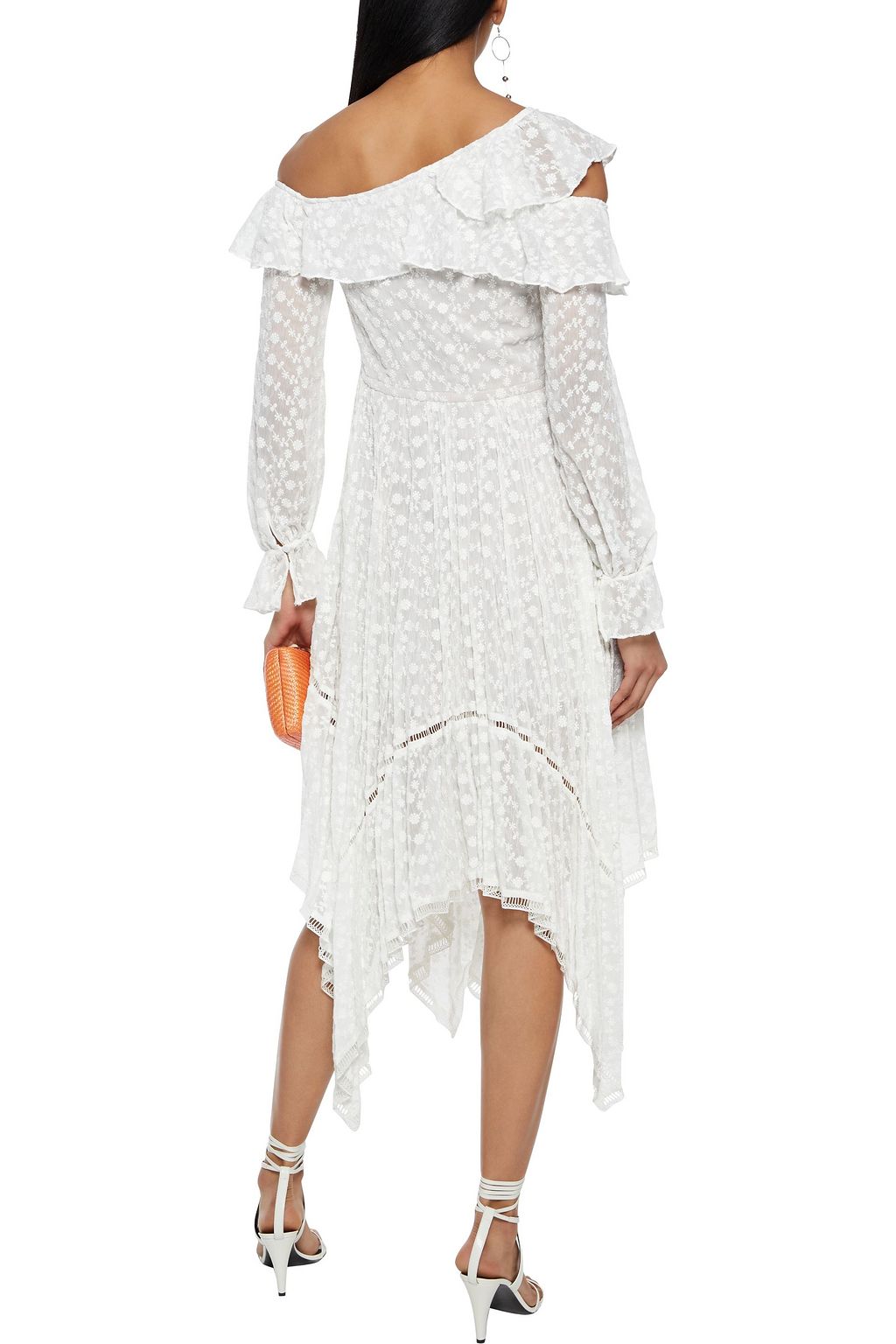 SELF-PORTRAIT Cold-shoulder embroidered georgette midi dress