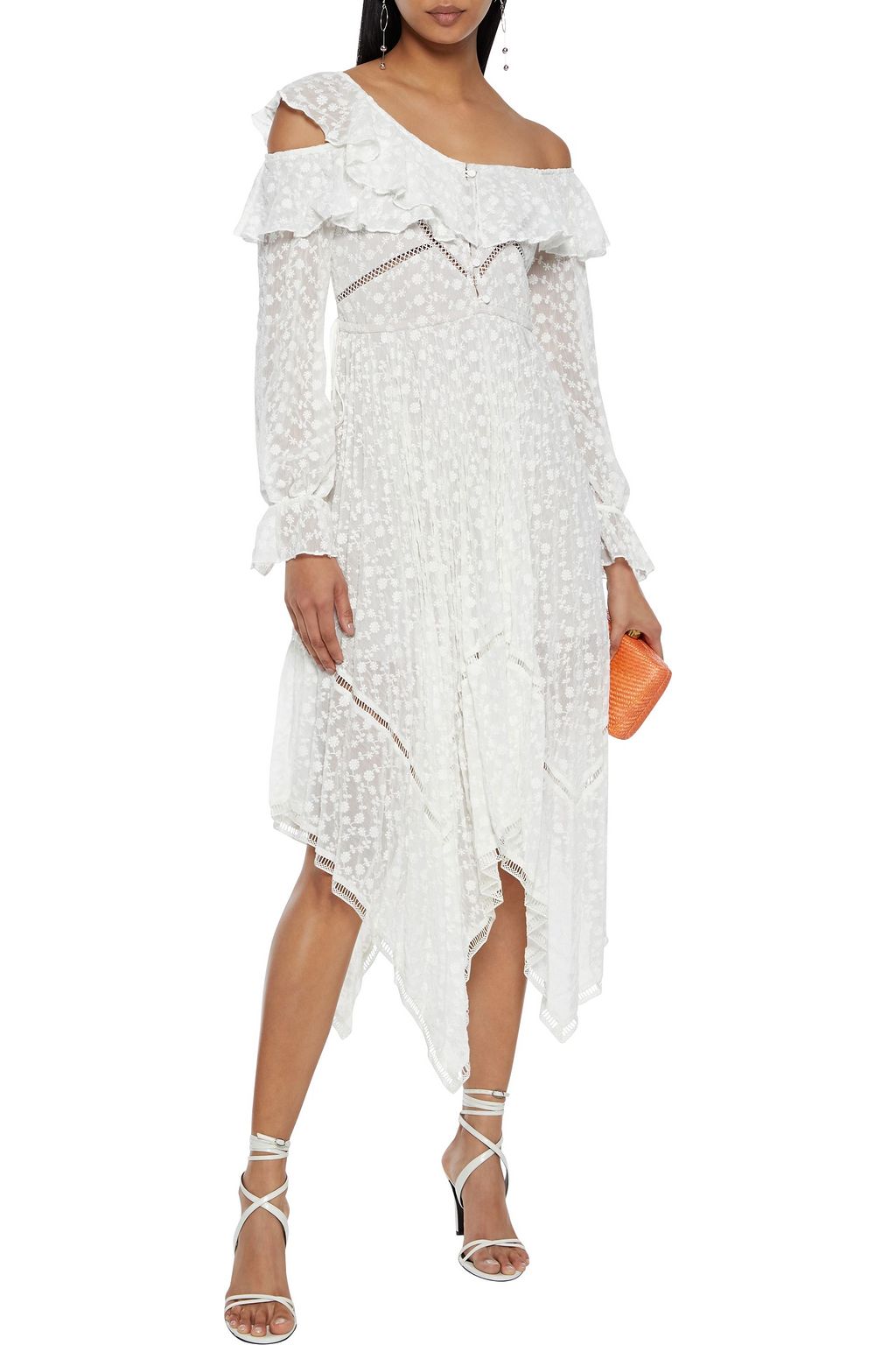 SELF-PORTRAIT Cold-shoulder embroidered georgette midi dress