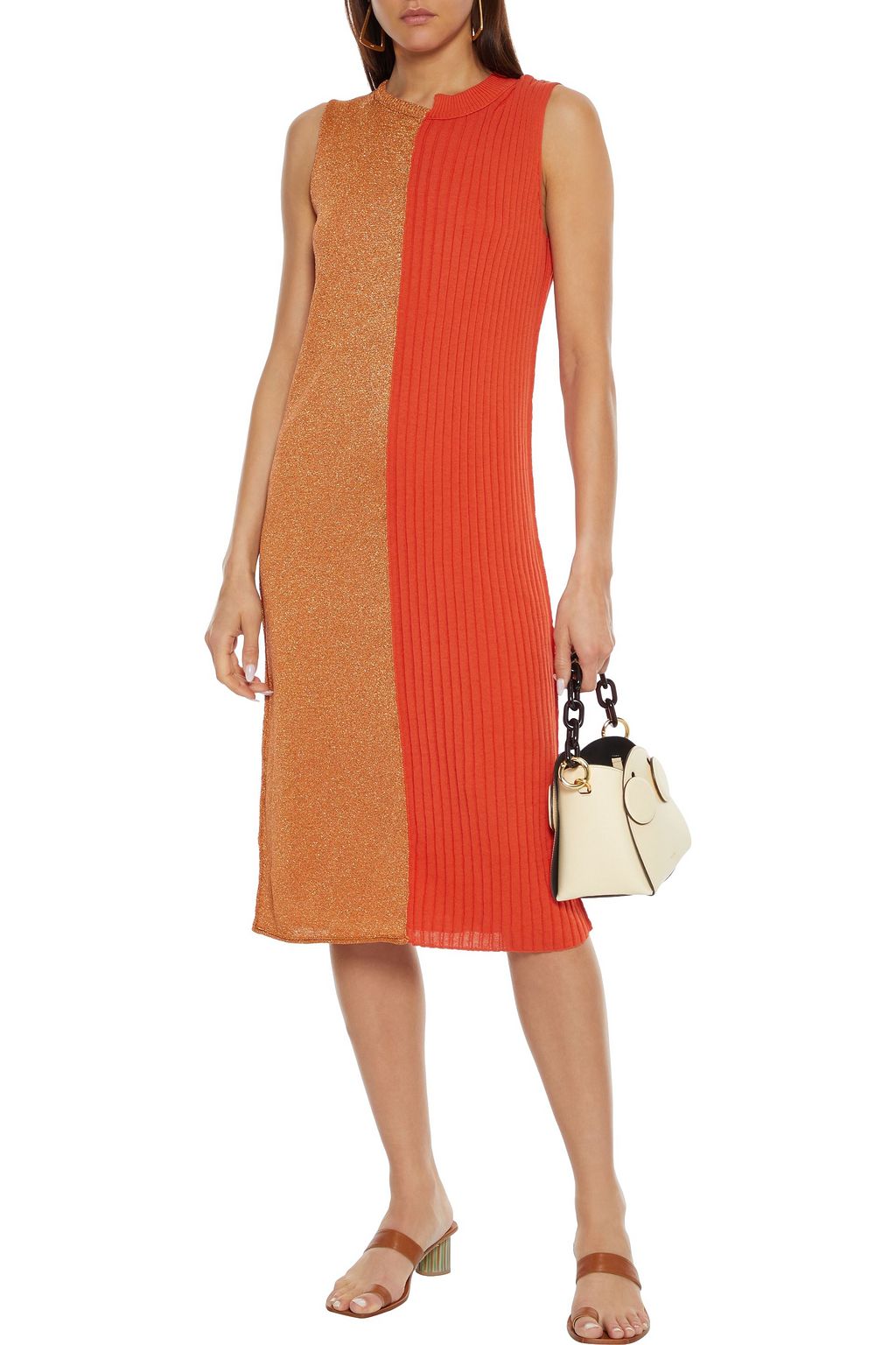 M MISSONI Ribbed and metallic crochet-knit cotton-blend dress