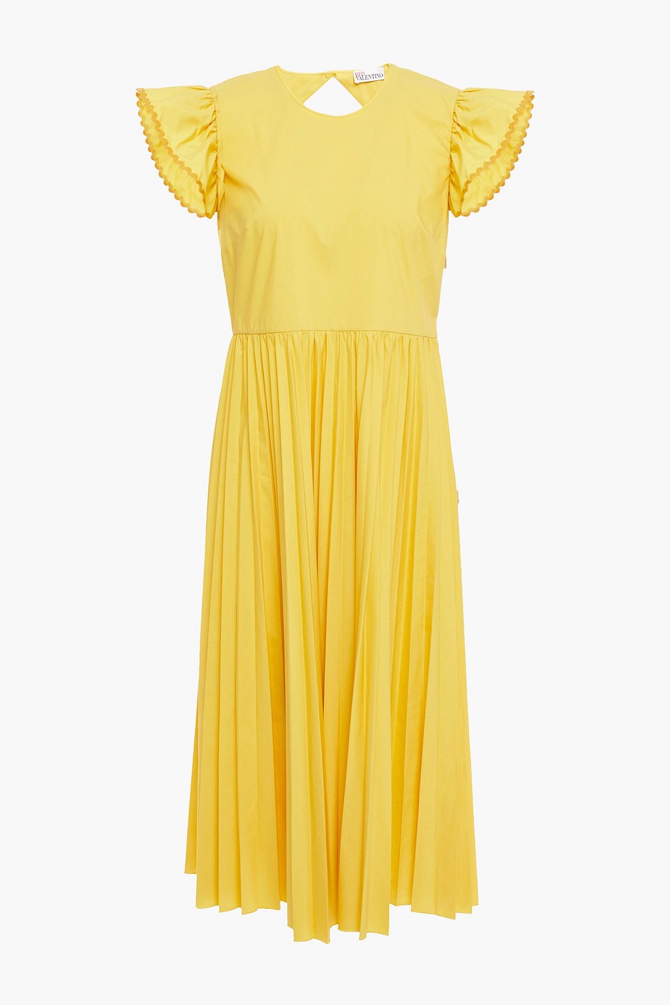 Redvalentino Woman Open-back Pleated Cotton-blend Poplin Midi Dress Yellow Size 40