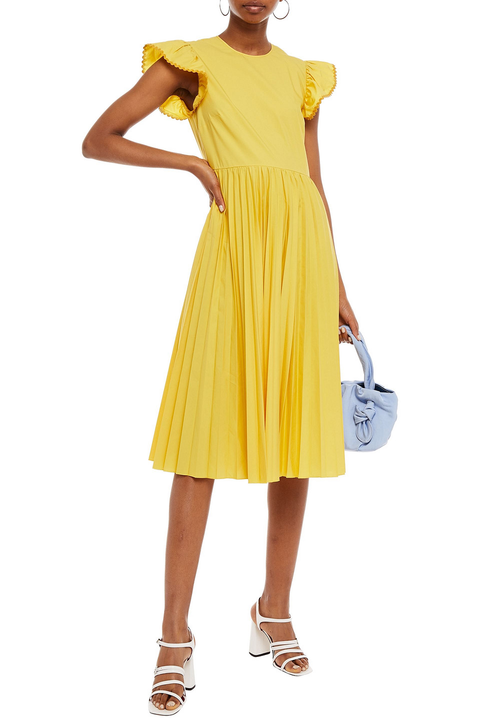 Red Valentino Open-back Pleated Cotton-blend Poplin Midi Dress In Yellow