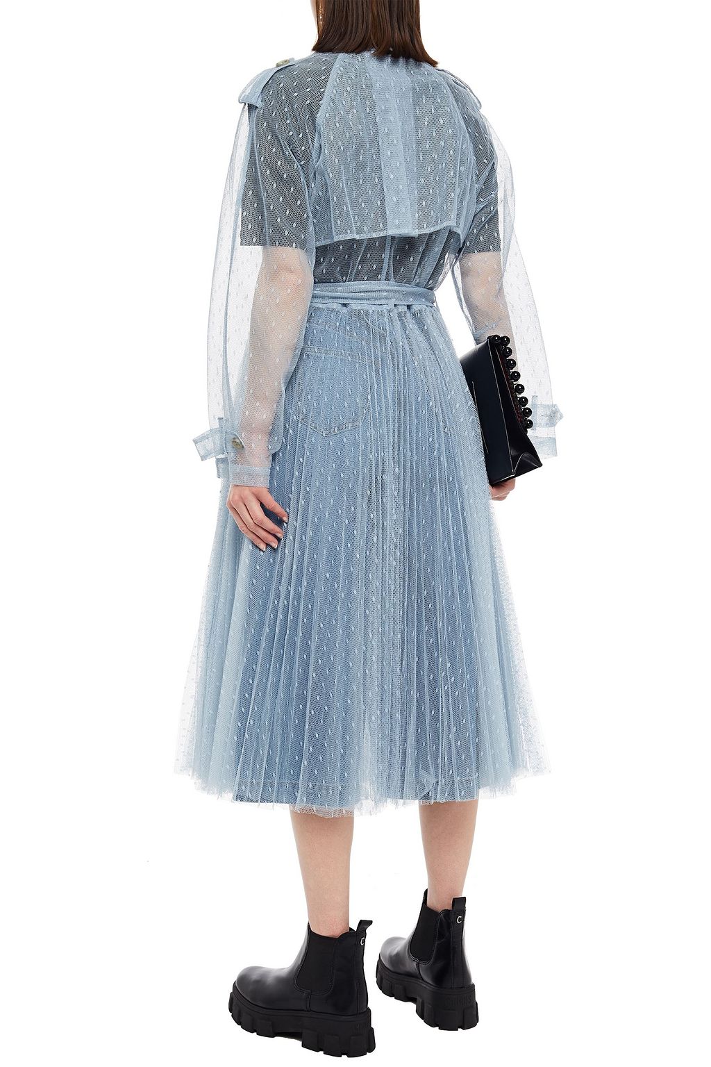 REDVALENTINO Belted pleated point d'esprit trench coat