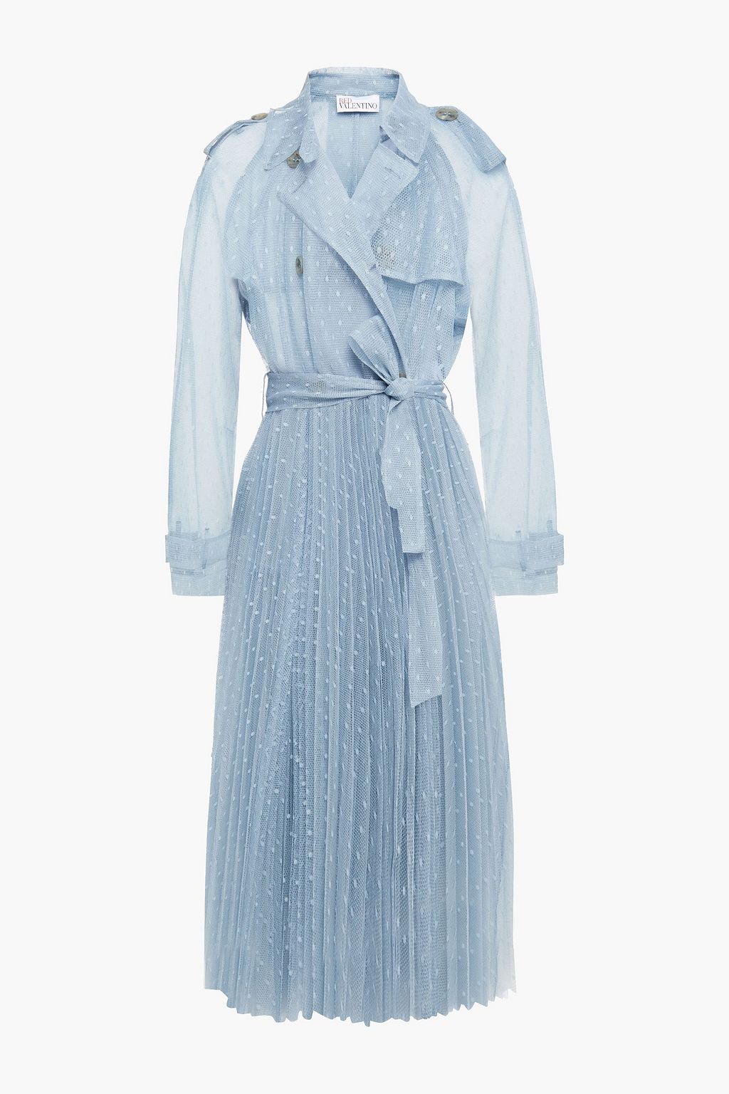 Light blue Pleated point d'esprit trench coat | REDVALENTINO | THE OUTNET