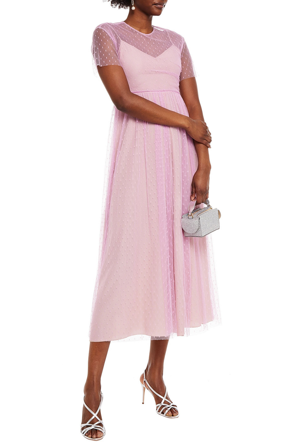 Red Valentino Gathered Point D'esprit Midi Dress In Lilac