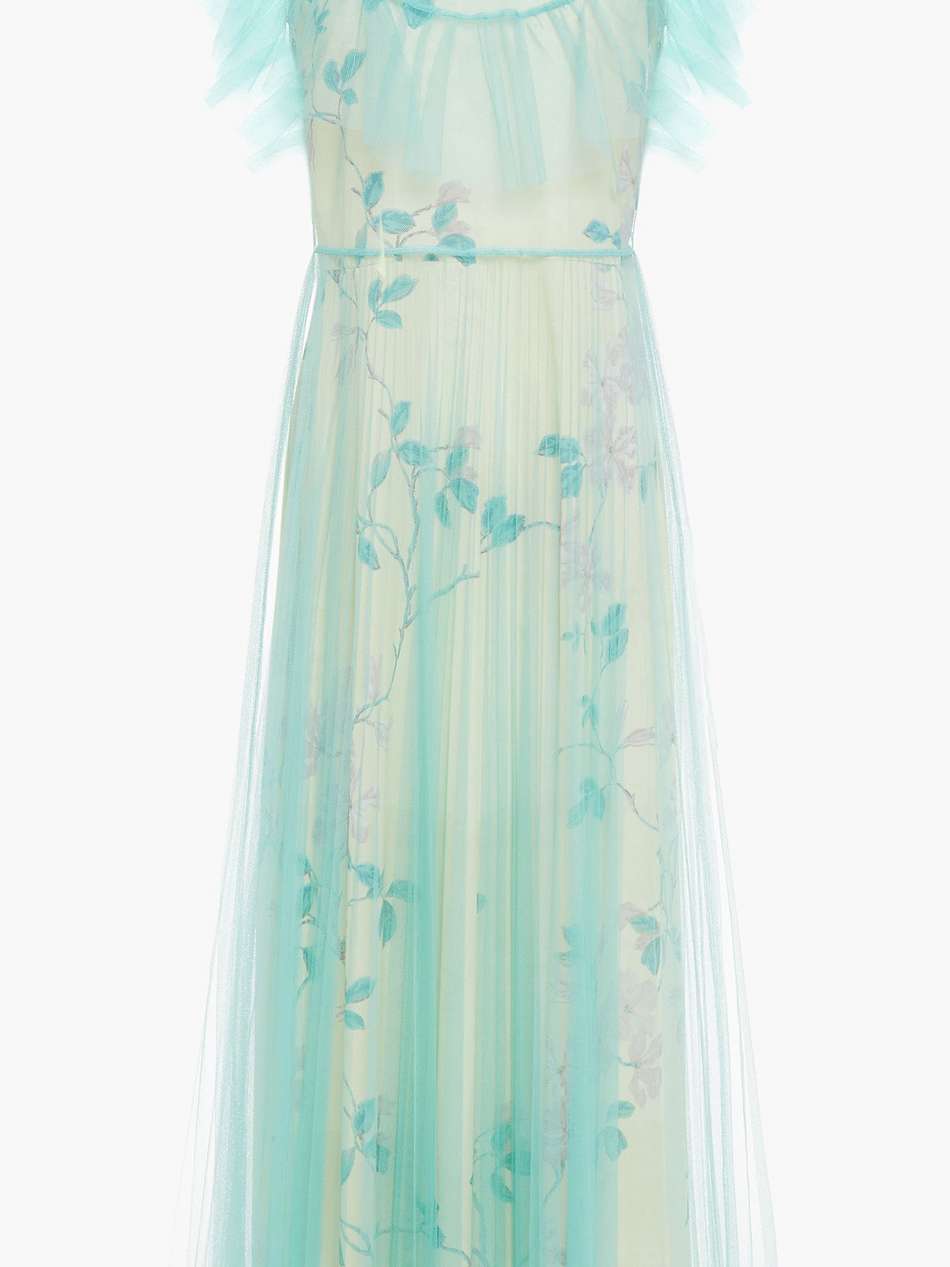 layered floral-print crepe de chine and tulle midi dress