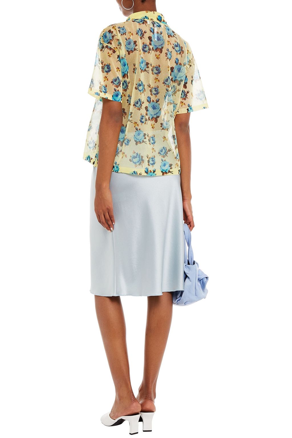 MSGM Metallic floral-print mesh shirt