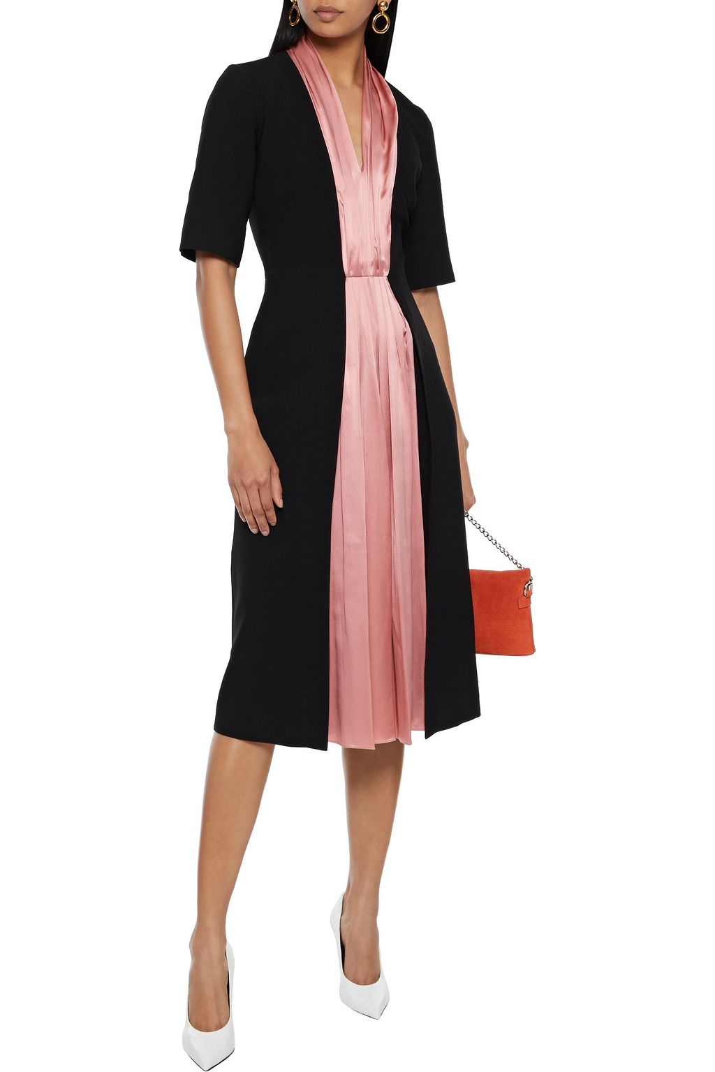 ROKSANDA Pleated satin-paneled crepe dress