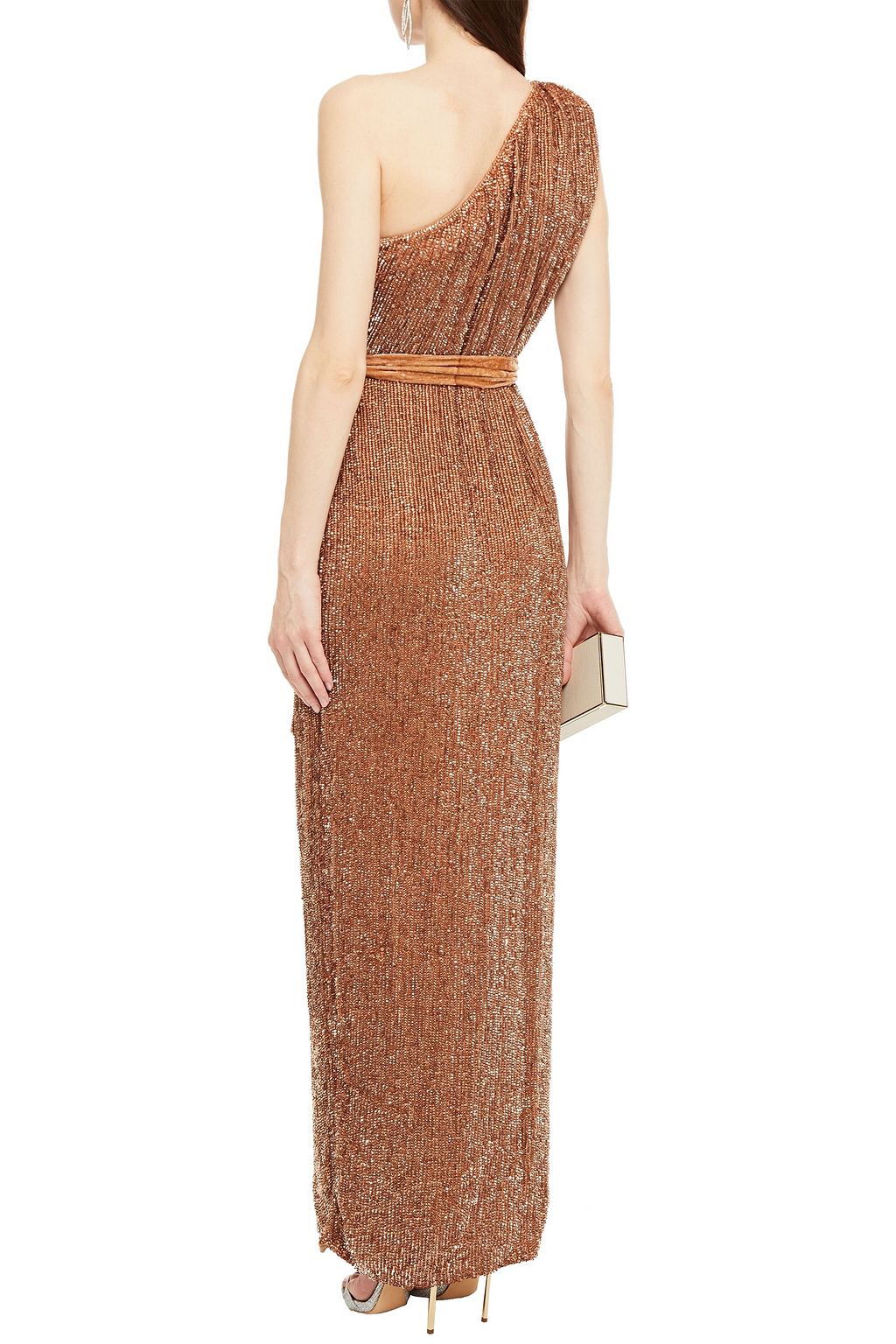 RETROFÊTE Vivien one-shoulder sequined chiffon maxi dress