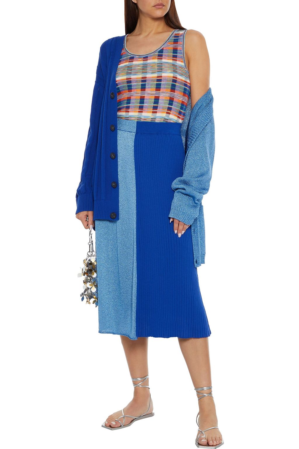 M MISSONI Ribbed and metallic crochet-knit cotton-blend midi skirt