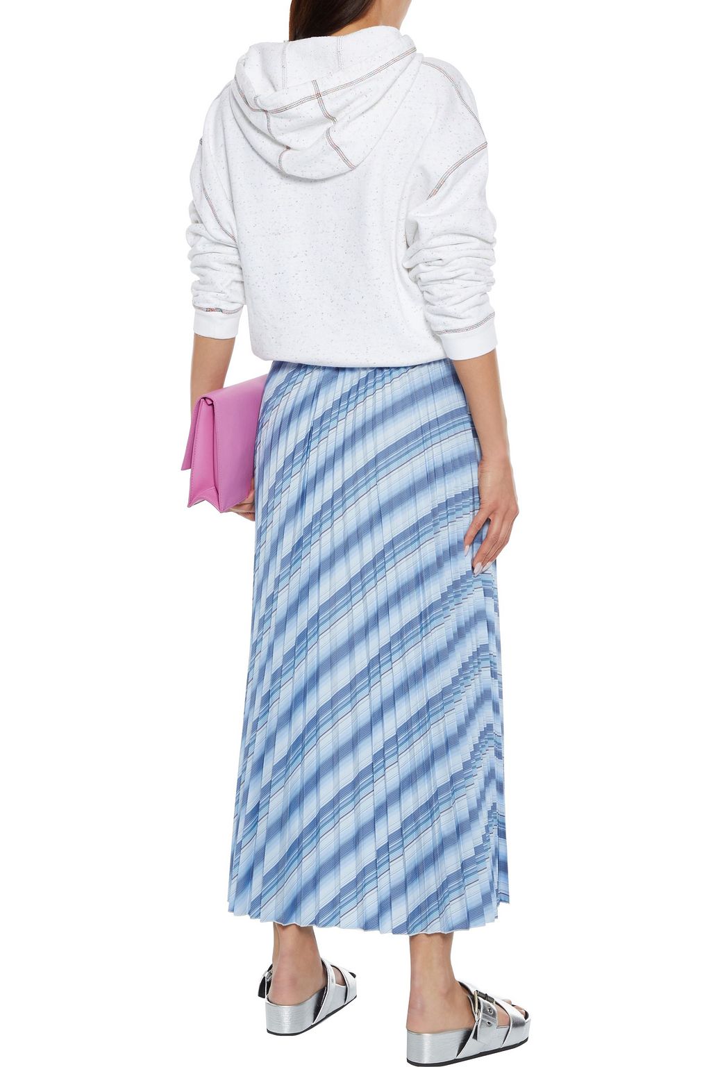 M MISSONI Embroidered pleated striped cotton-blend poplin maxi skirt