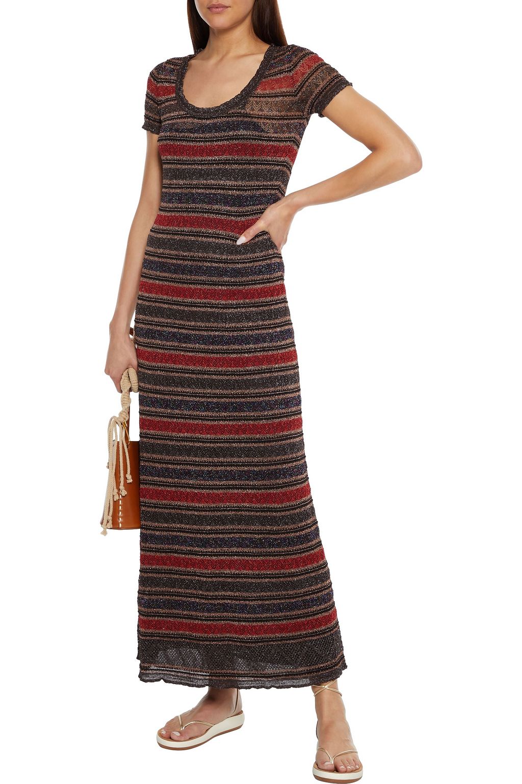 M MISSONI Striped metallic crochet-knit maxi dress